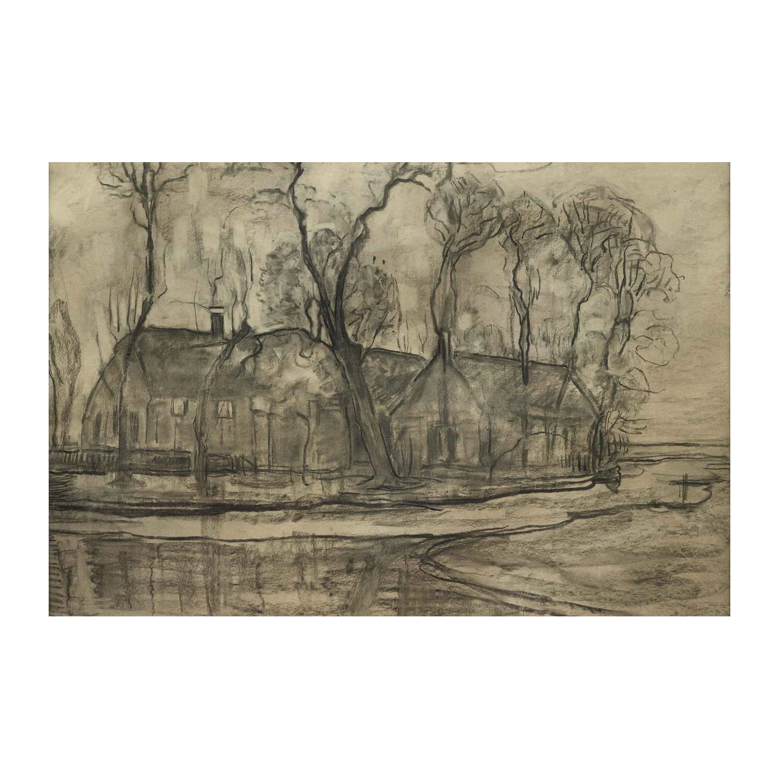 Rustic Farmhouse Landscape Charcoal Wall Art