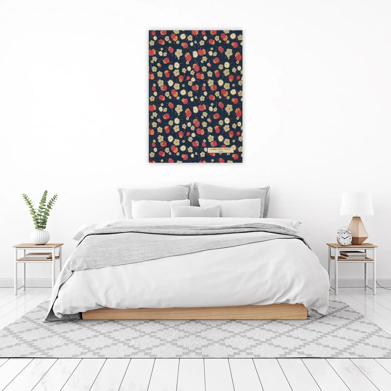 Vintage Floral Dark Blue Wall Art