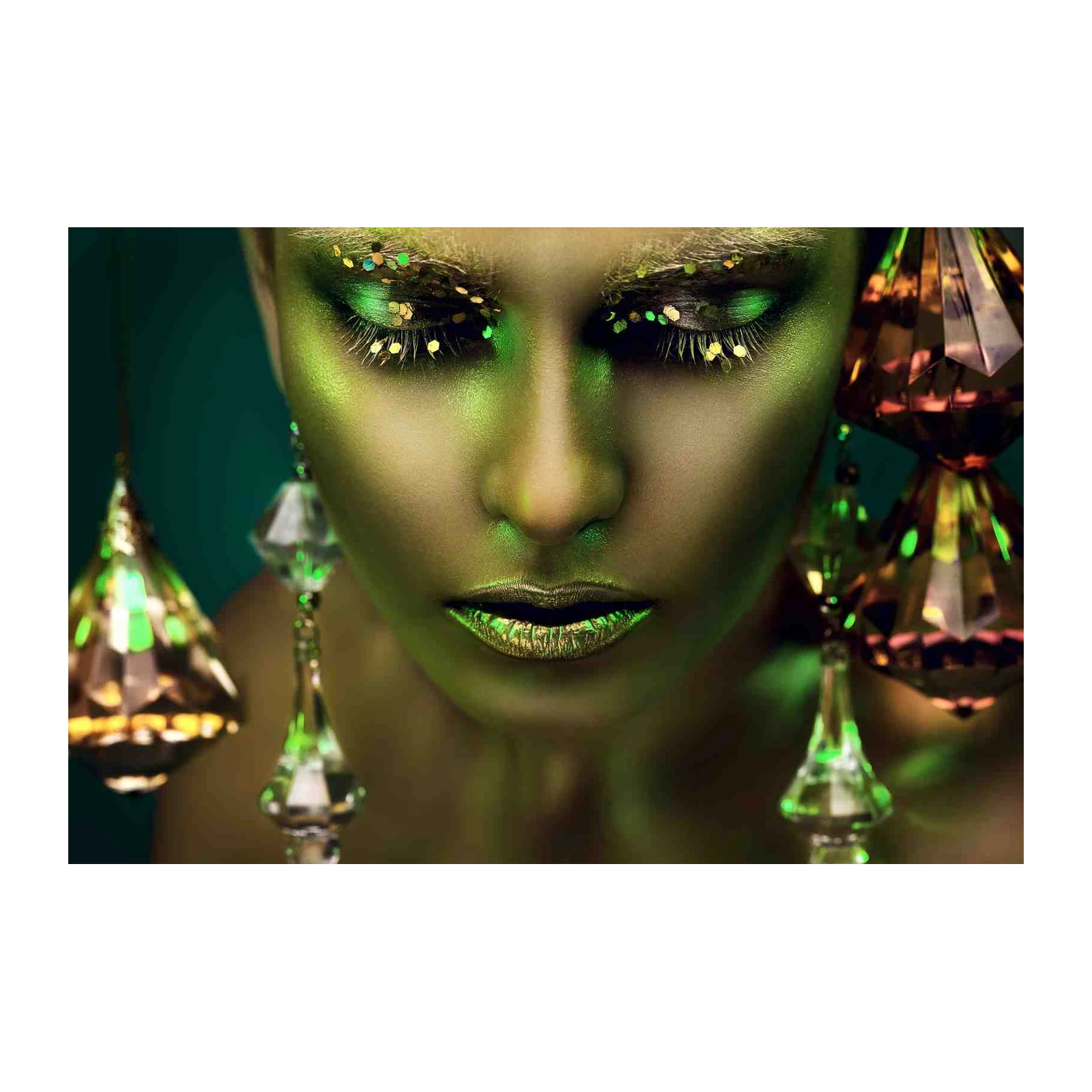 Mystic Emerald Glamour Face Wall Art