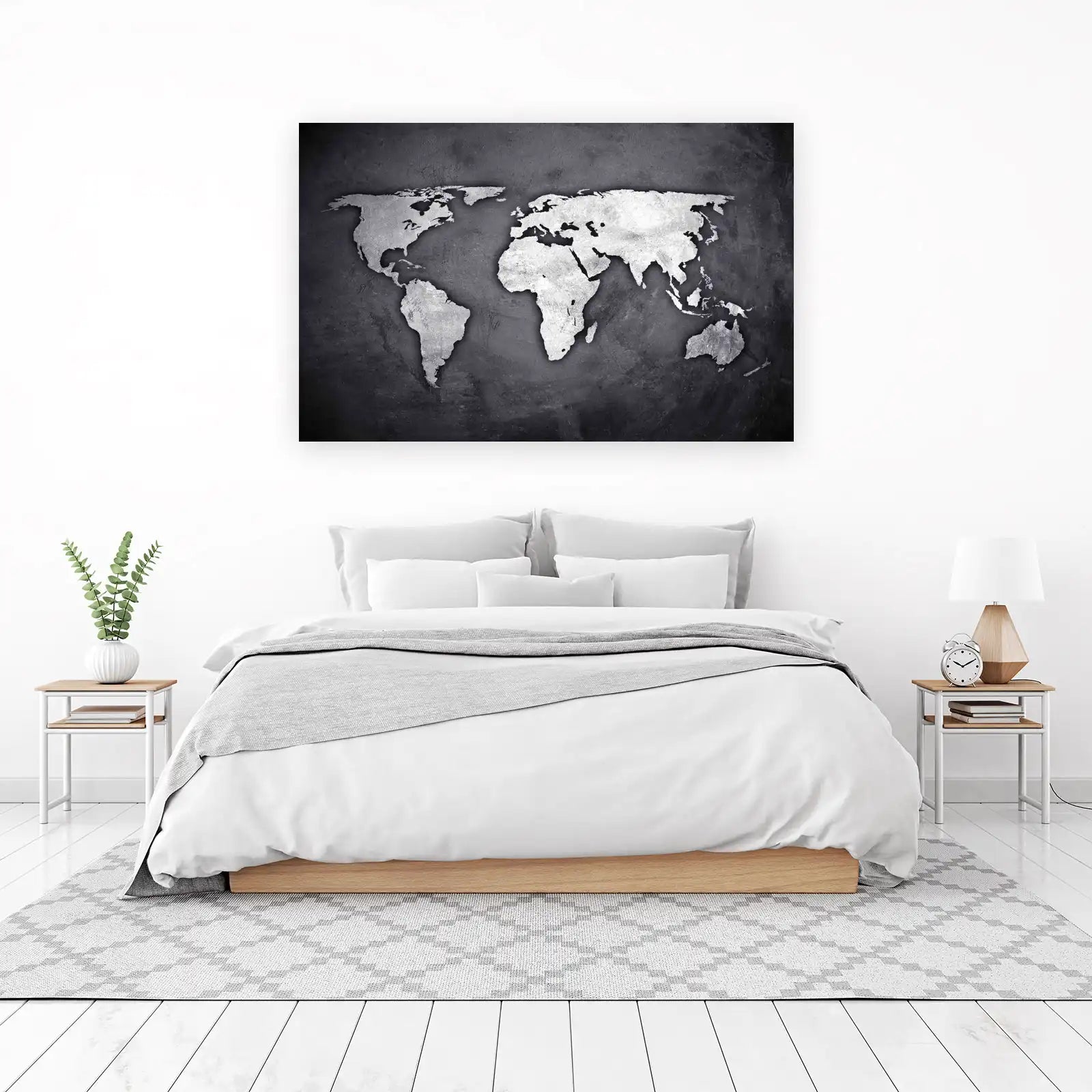Textured World Map Vintage Grey Wall Art