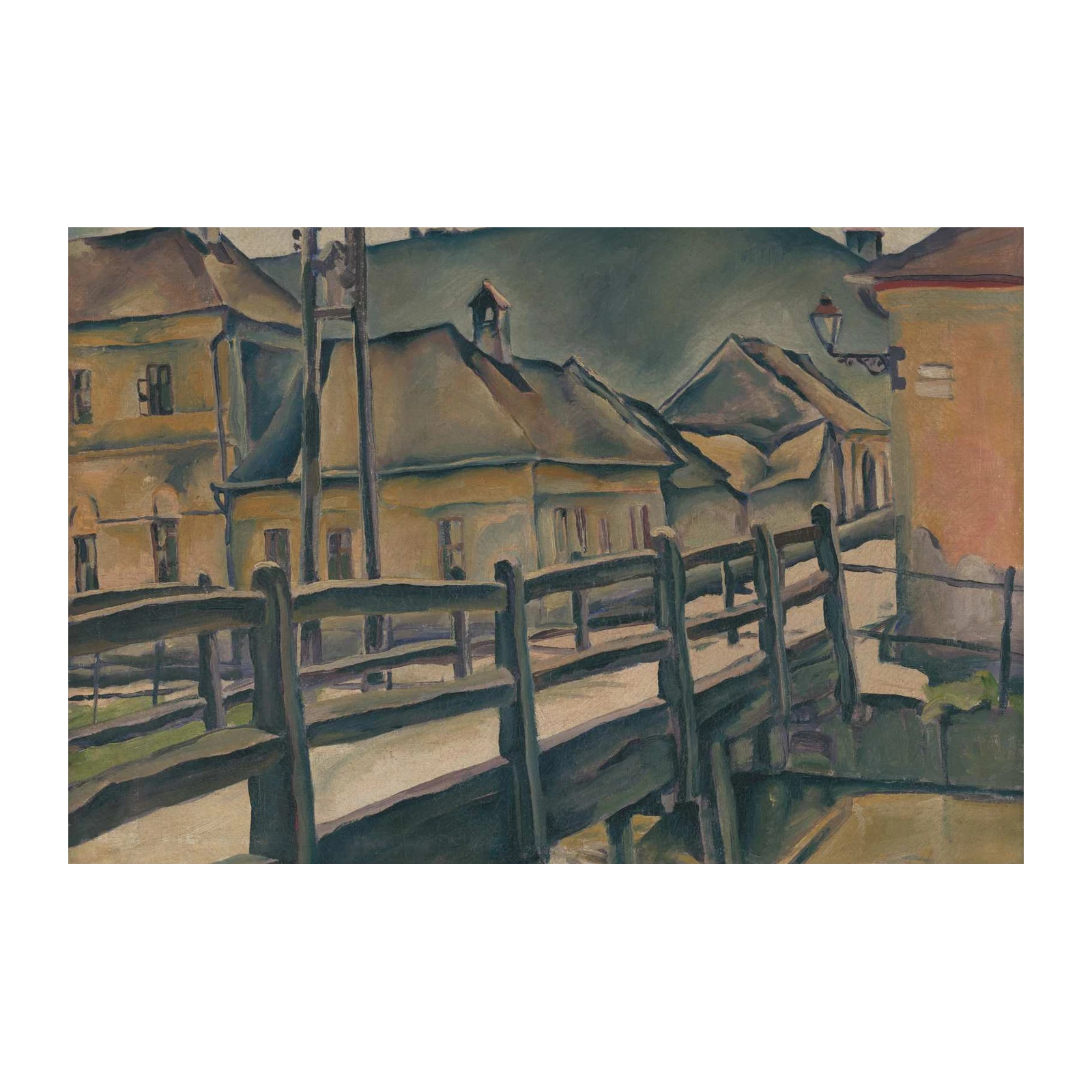 Vintage European Bridge Landscape Oil Painting Wall Art