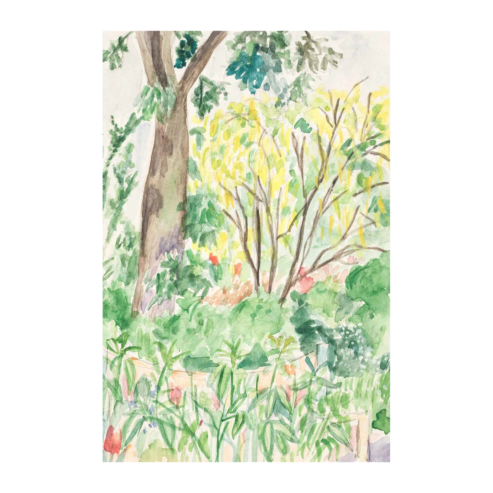 Vibrant Garden Landscape Watercolor Wall Art