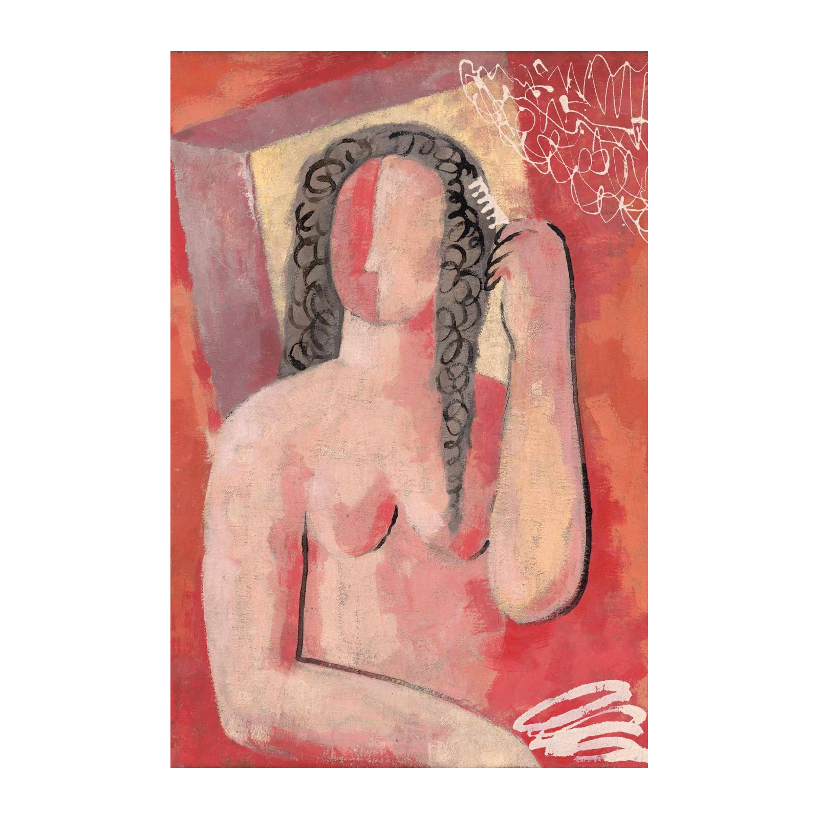 Abstract Woman Combing Hair Wall Art