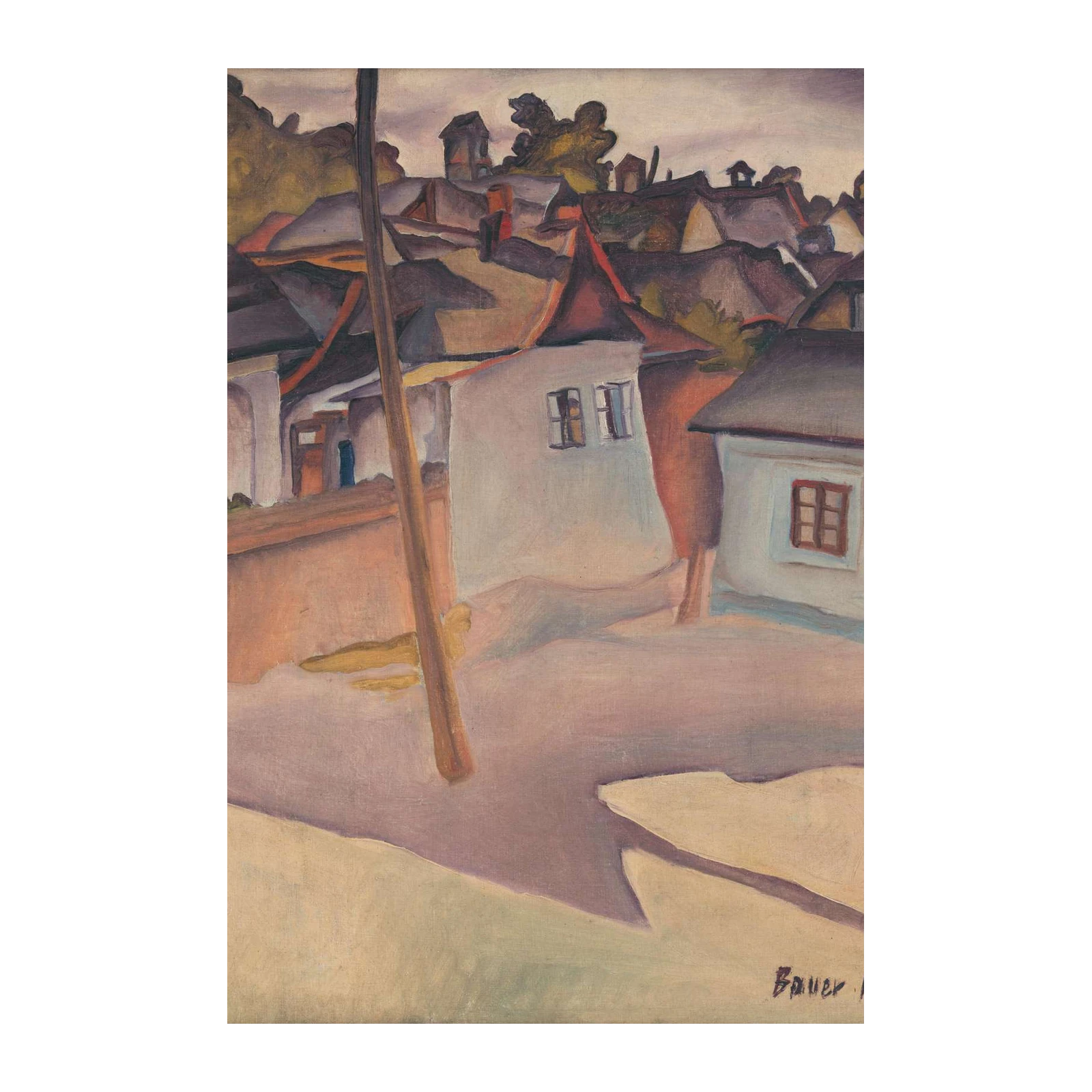 Vintage Village Scene Oil Painting Wall Art