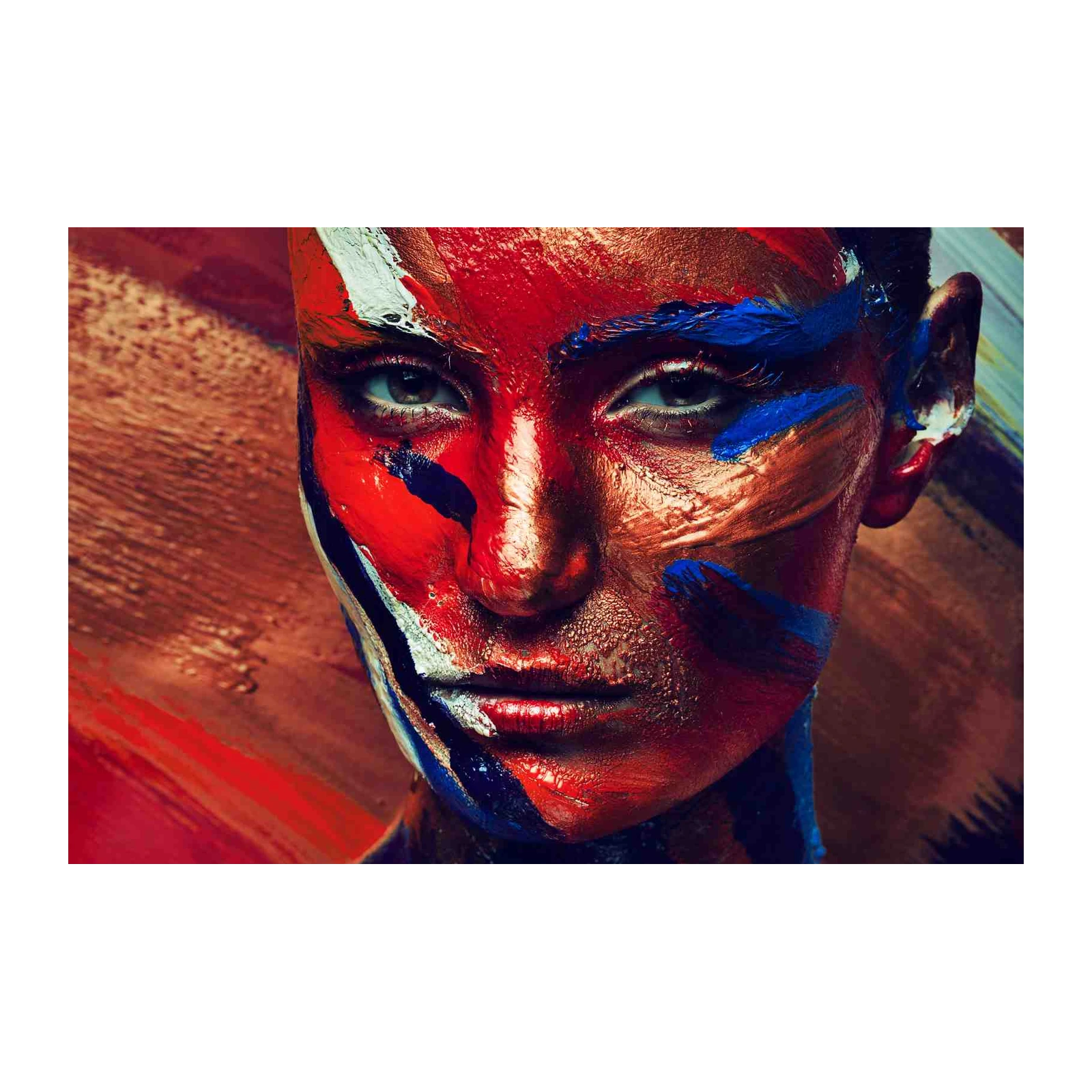 Bold Abstract Face Red Blue Wall Art