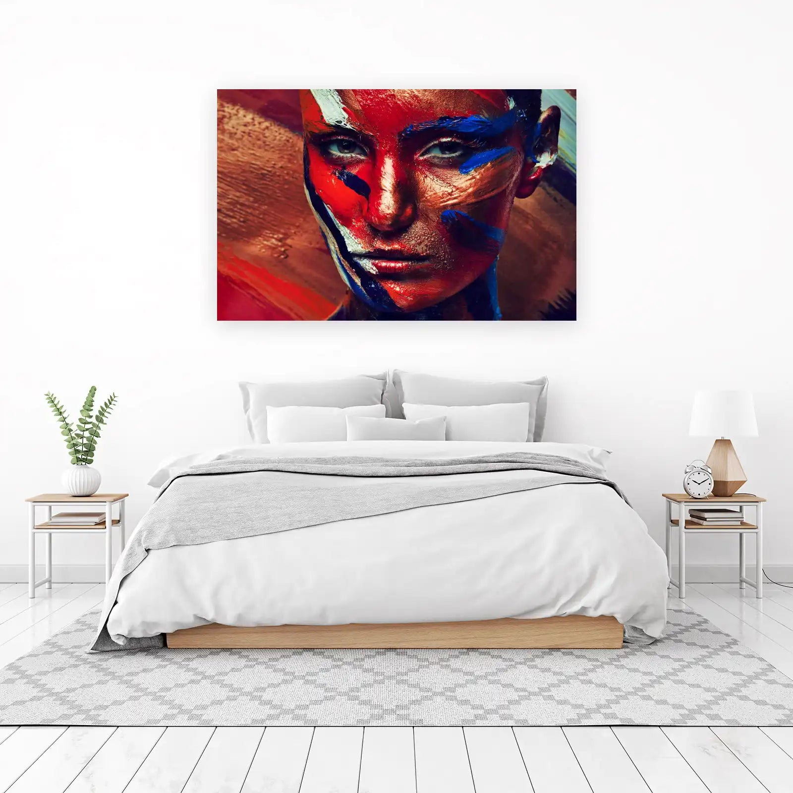 Bold Abstract Face Red Blue Wall Art
