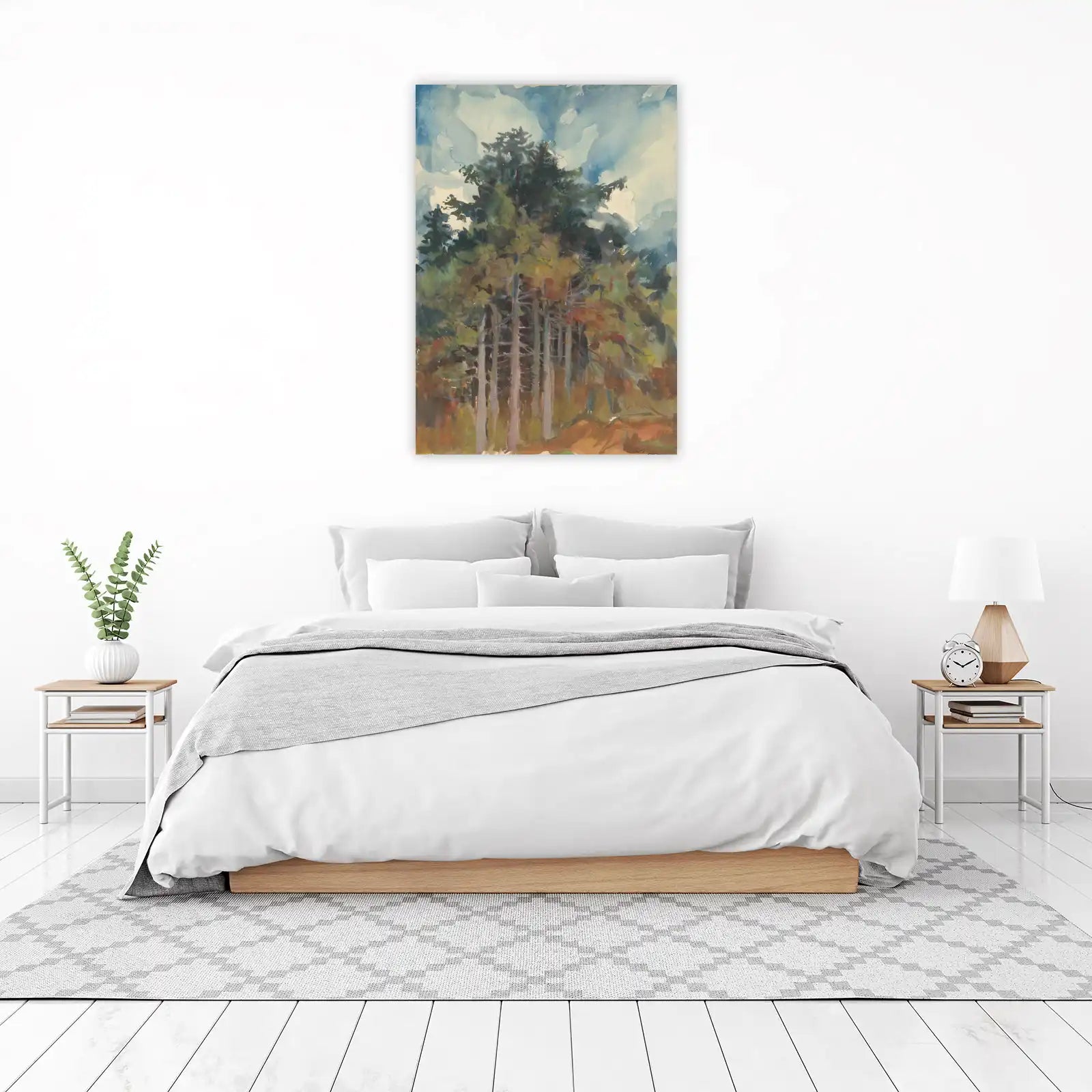 Misty Forest Pines Watercolor Wall Art