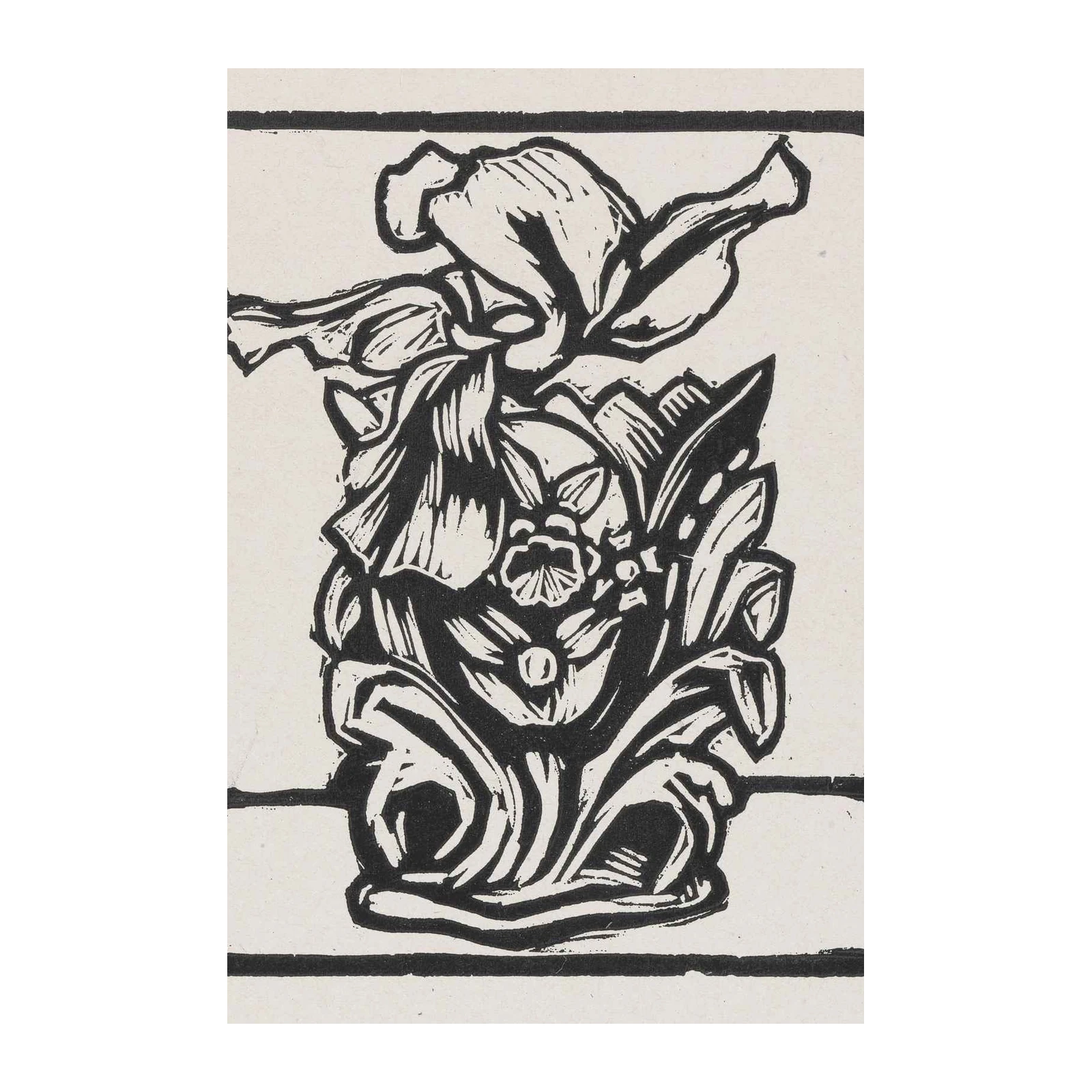 Bold Floral Still Life Woodcut Wall Art