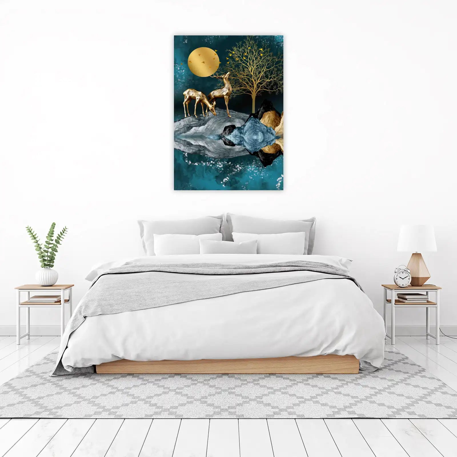 Golden Deer Serenity Landscape Wall Art