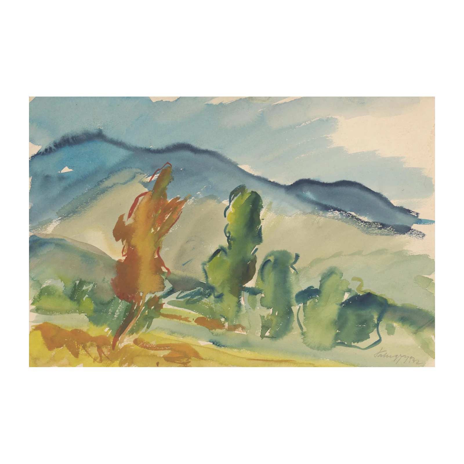 Serene Landscape Watercolor Wall Art Wall Art