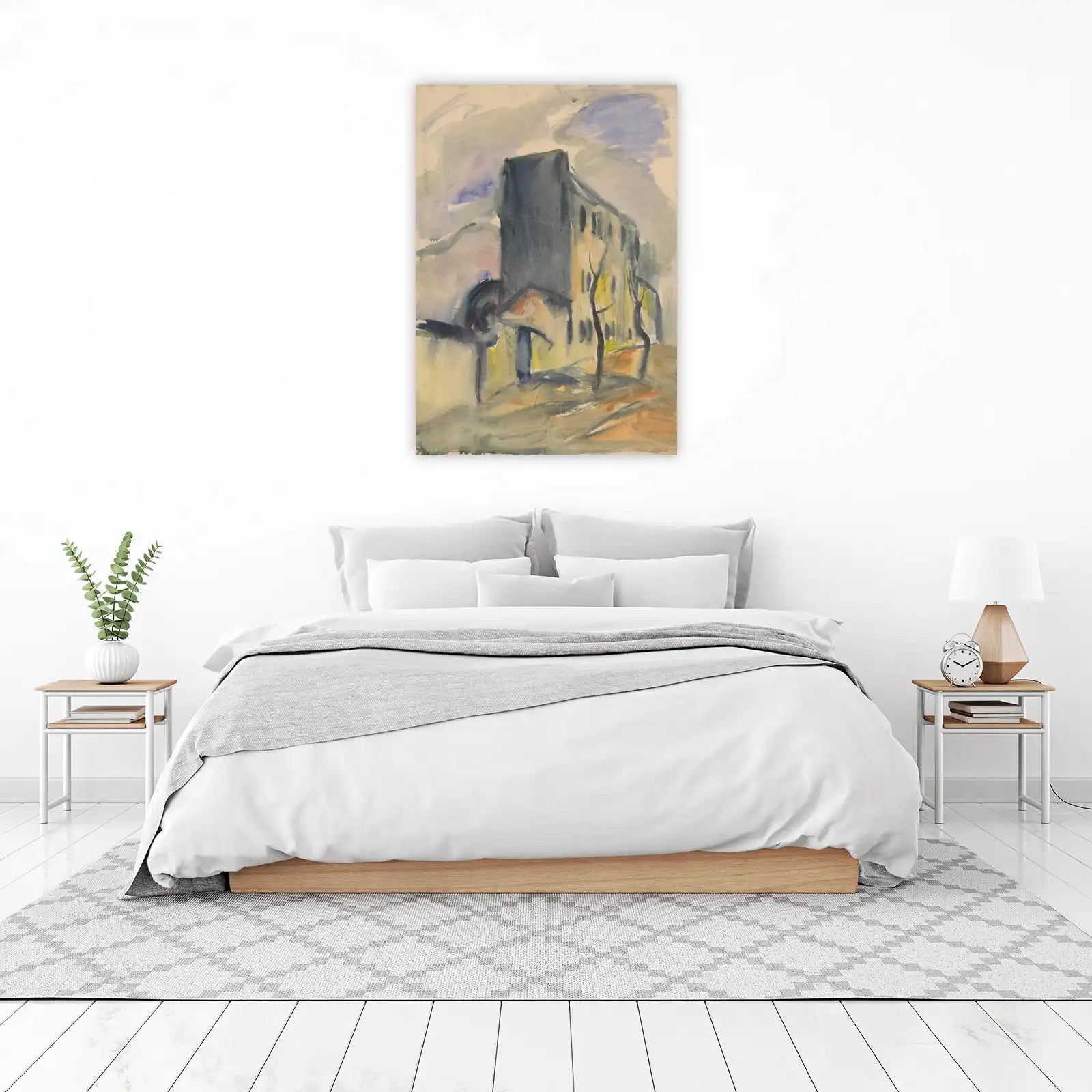 Moody Building Landscape Watercolor Wall Art