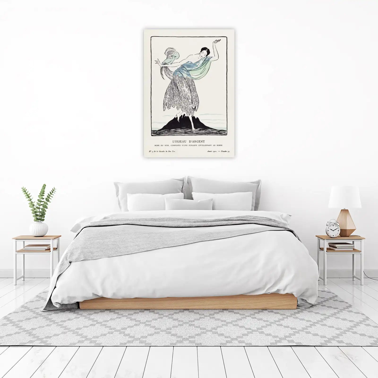 Art Deco Silver Bird Fashion Illustration Wall Art