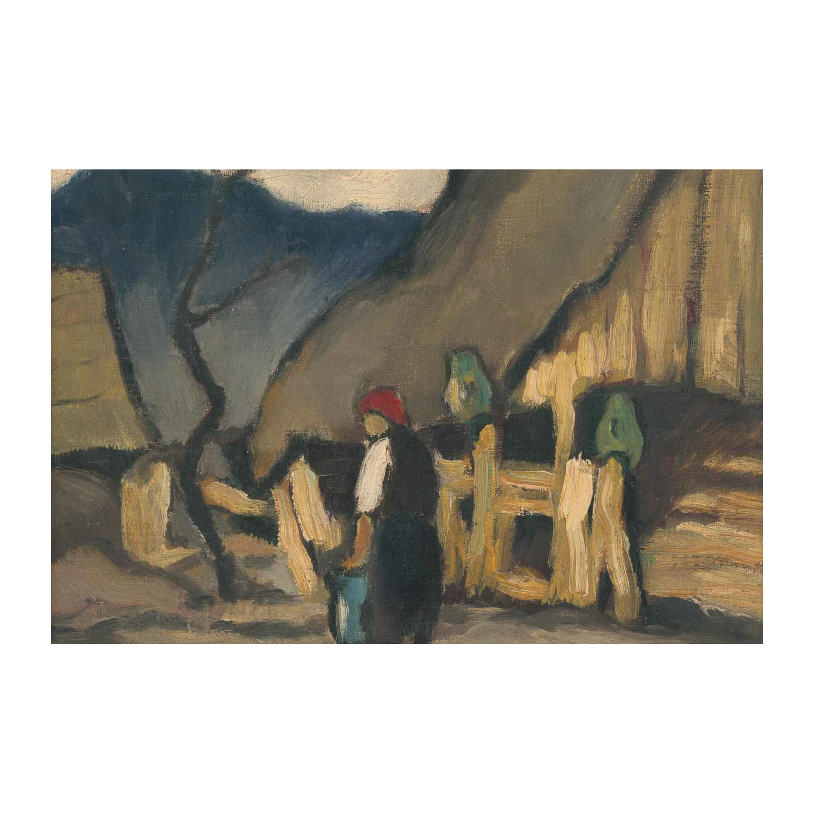 Rustic Village Scene with Woman Wall Art