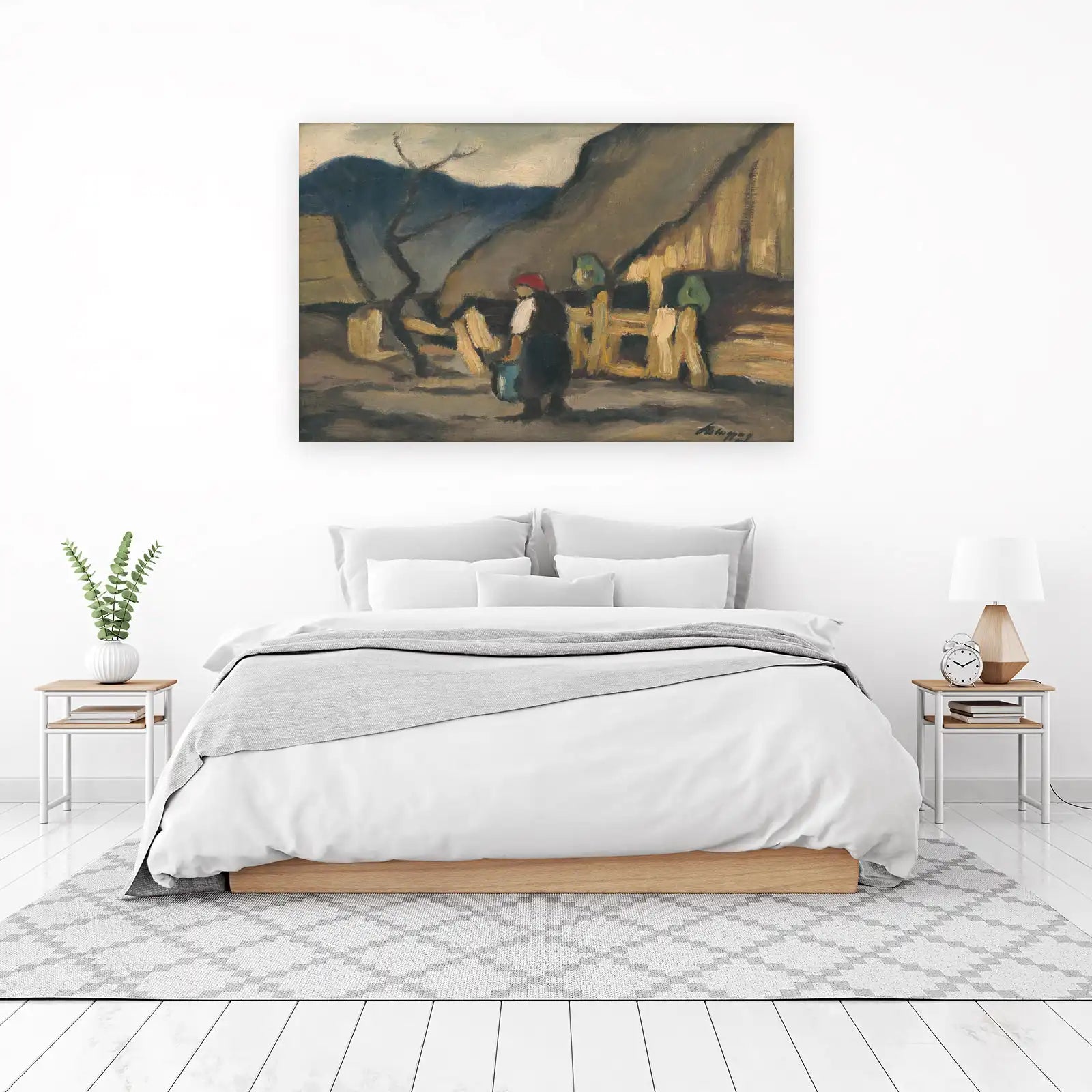 Rustic Village Scene with Woman Wall Art