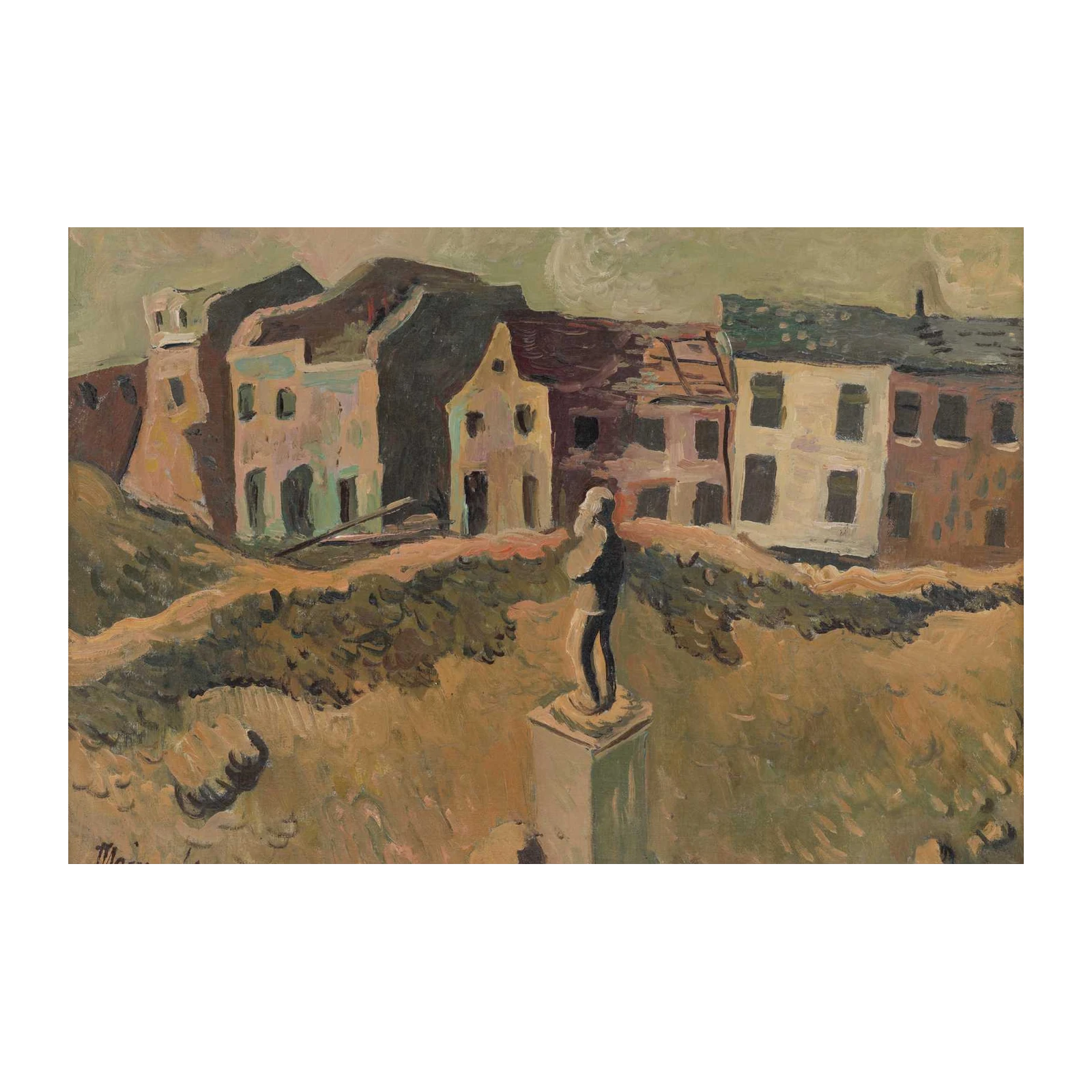 Vintage Town Square Statue Wall Art