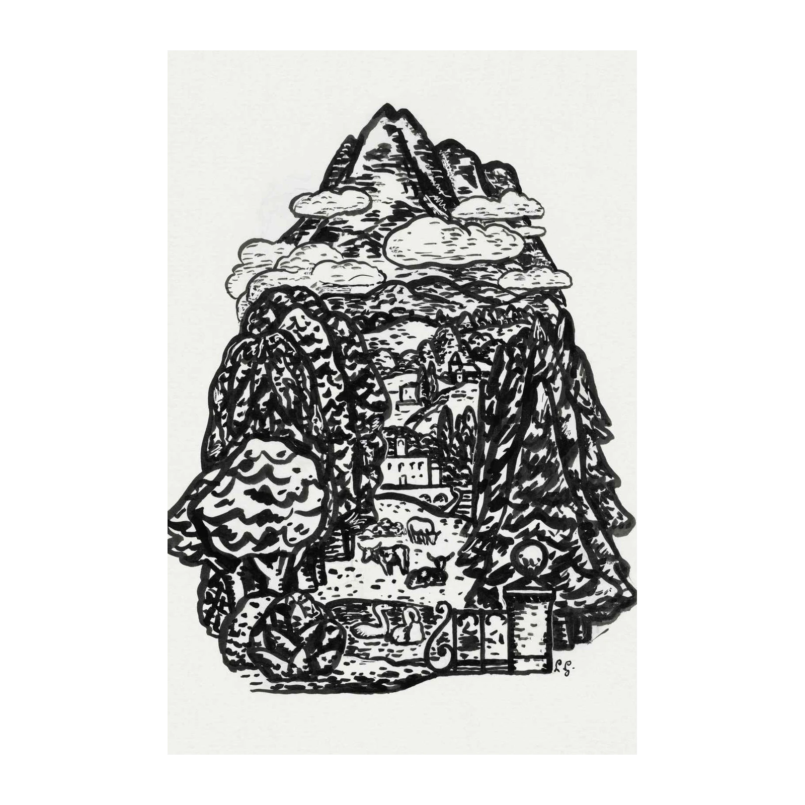 Rustic Landscape Black & White Wall Art
