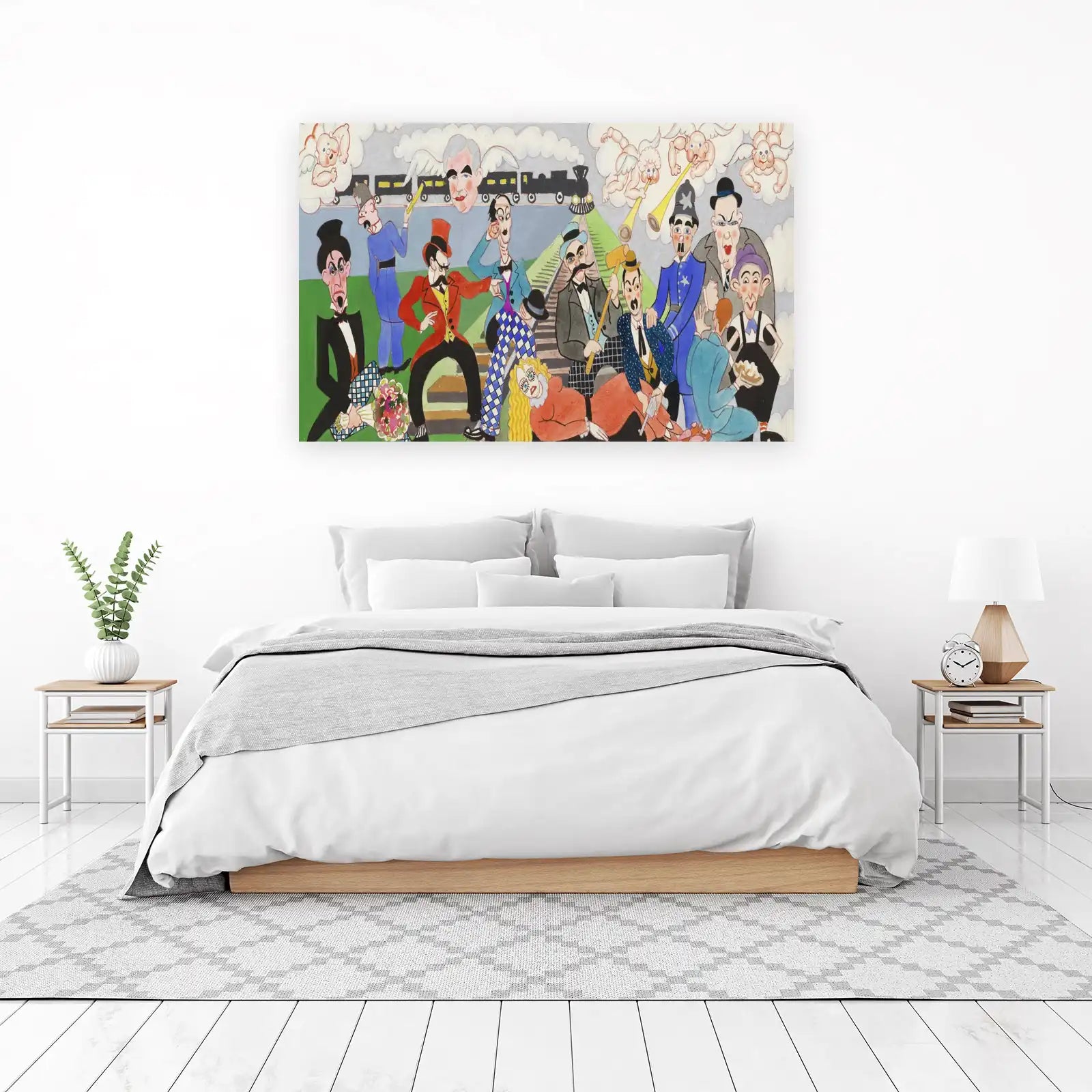 Whimsical Train Scene with Angels Wall Art