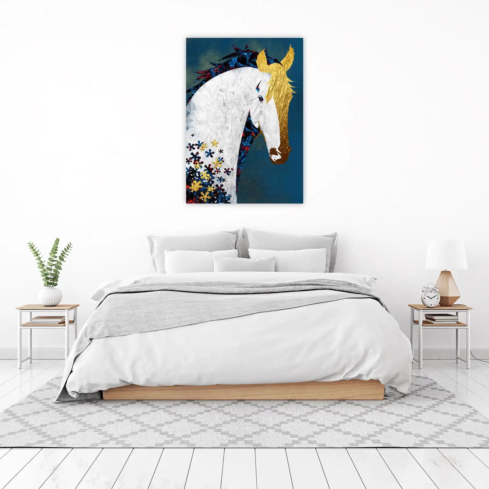 Majestic Horse Gold & Blue Foil Wall Art