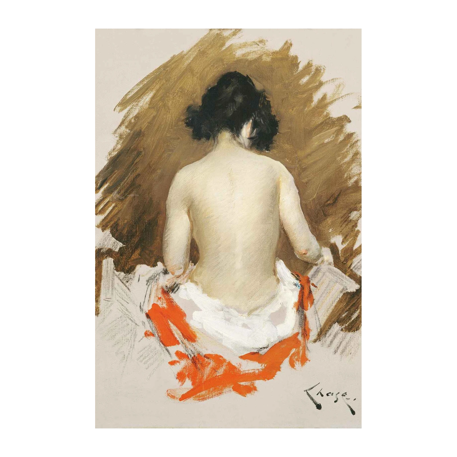 Elegant Backside Nude with Red Accent Wall Art