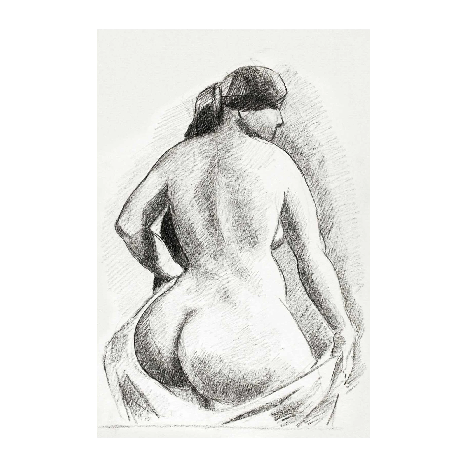 Elegant Nude Figure Graphite Sketch Wall Art