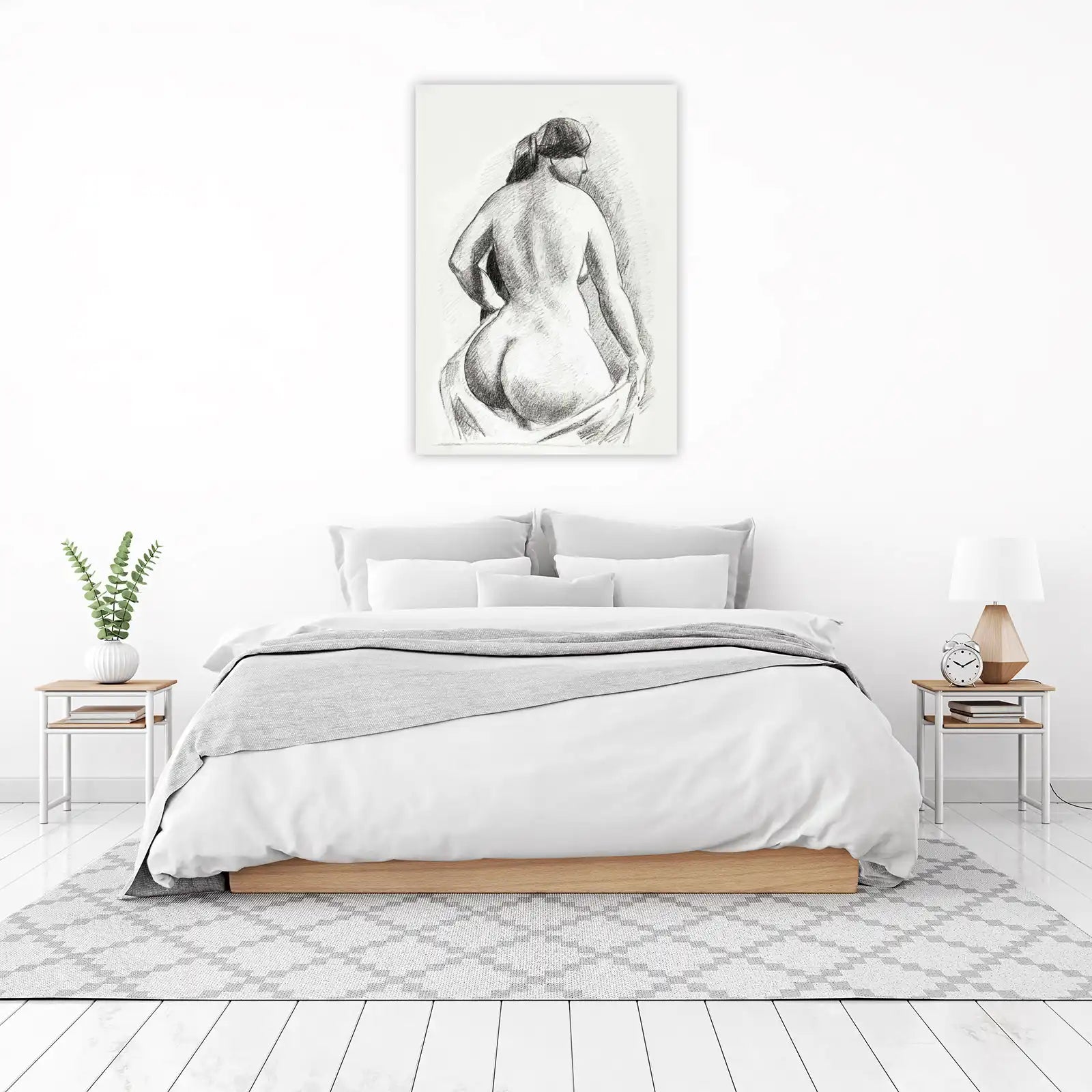 Elegant Nude Figure Graphite Sketch Wall Art