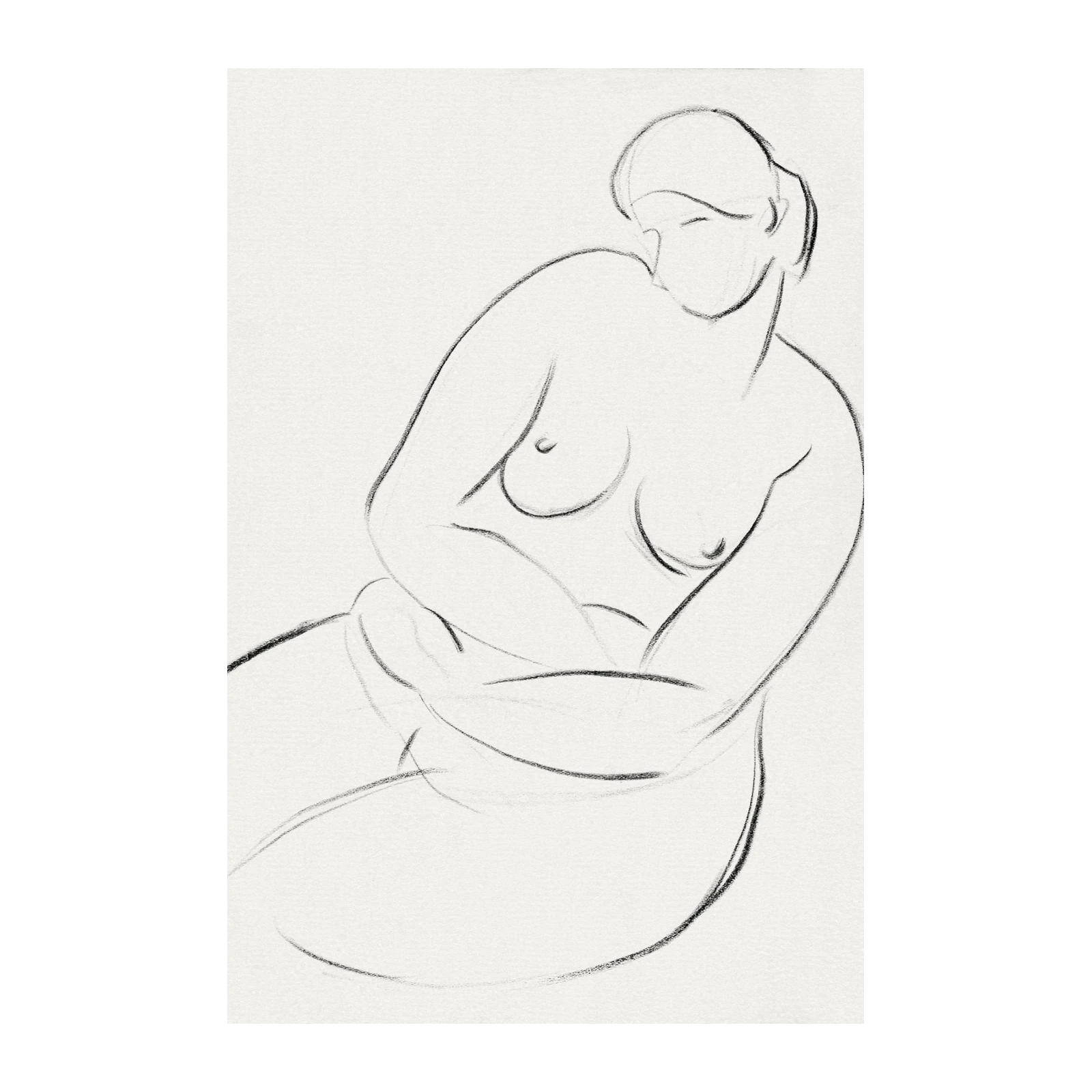 Minimalist Nude Figure Charcoal Sketch Wall Art