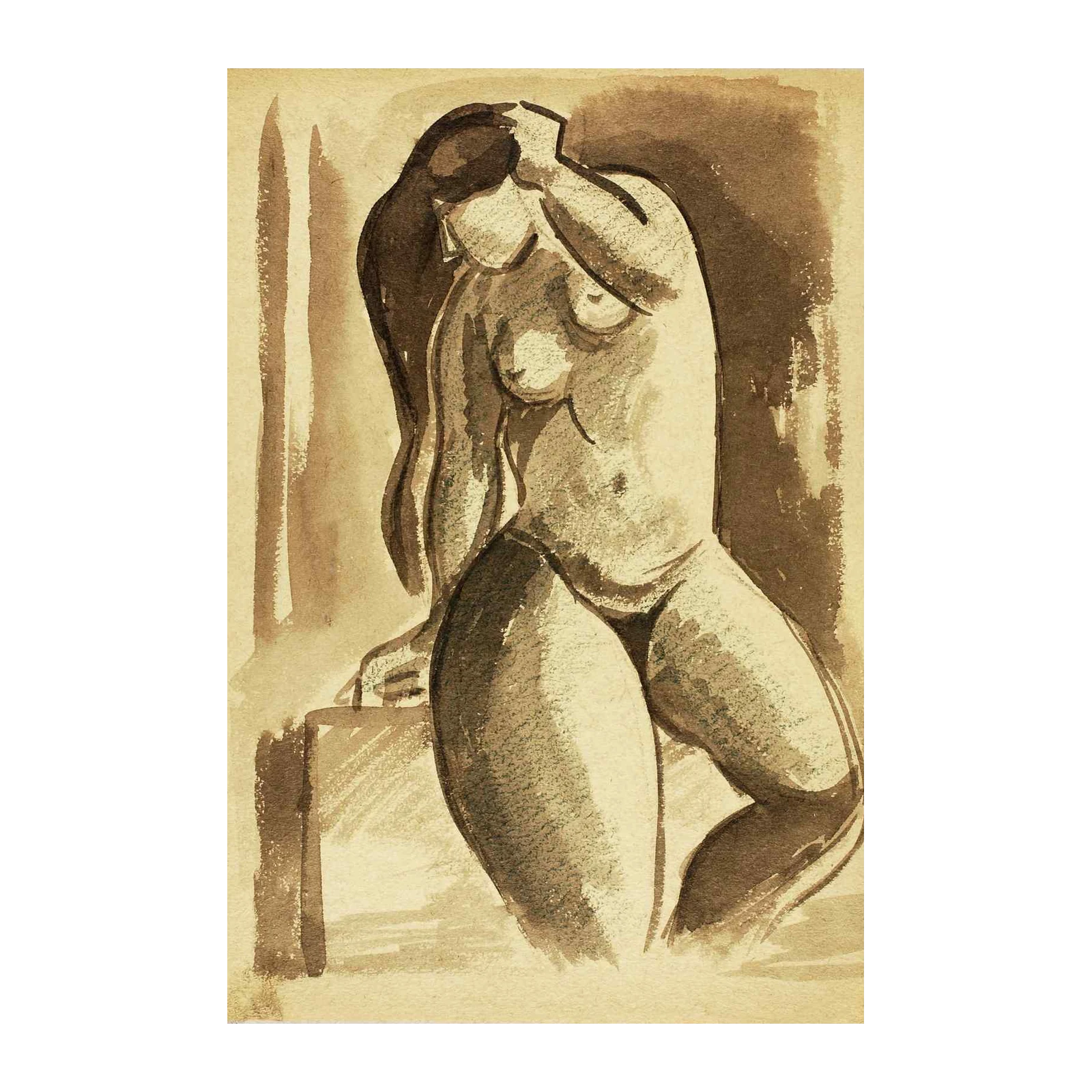 Elegant Nude Figure Sepia Tone Wall Art