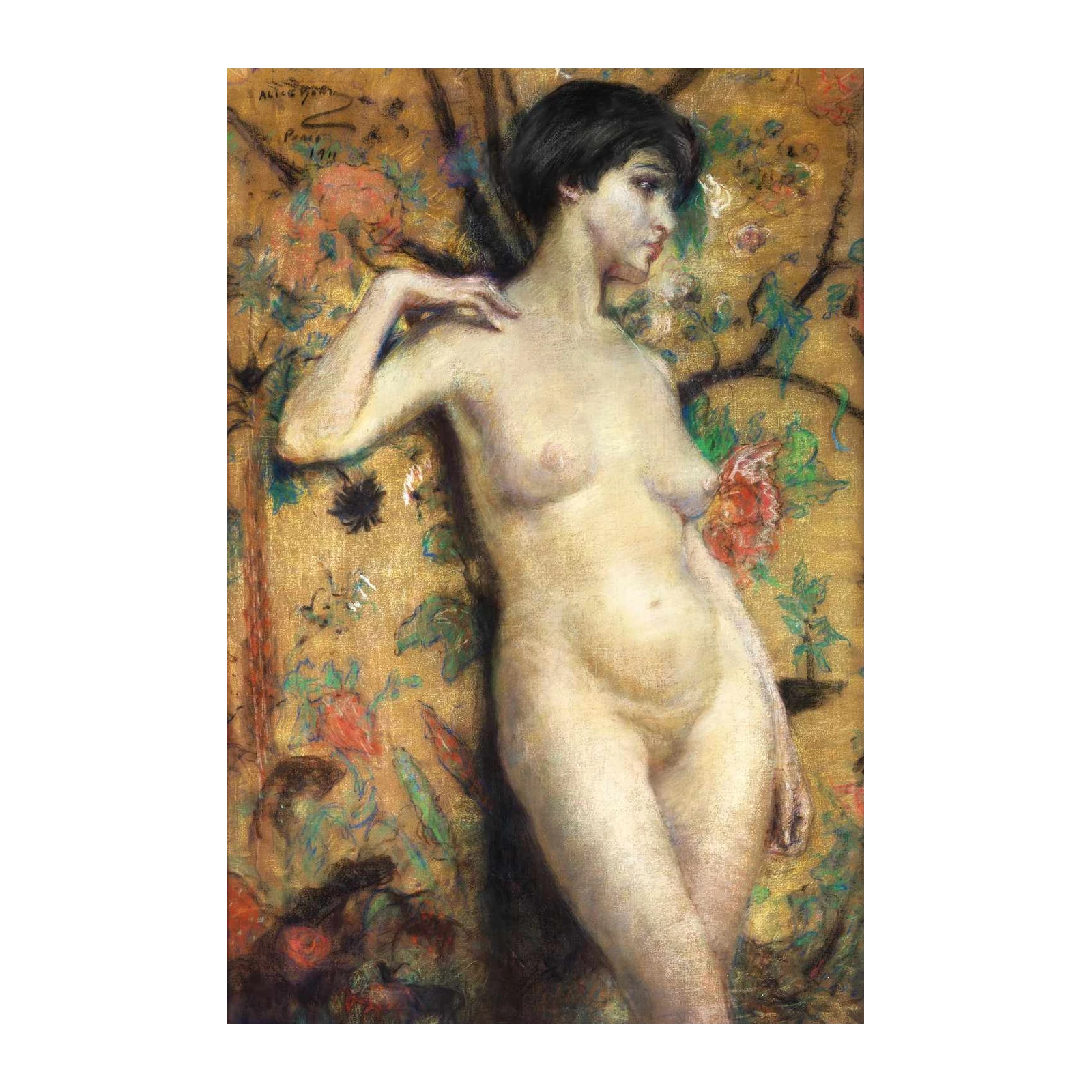 Ethereal Nude Woman Floral Gold Wall Art