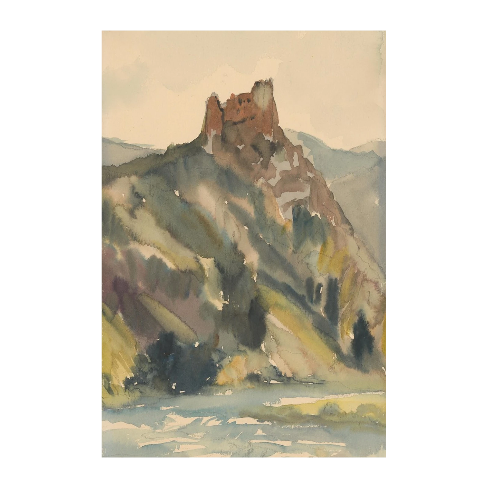 Serene Mountain Landscape Watercolor Wall Art