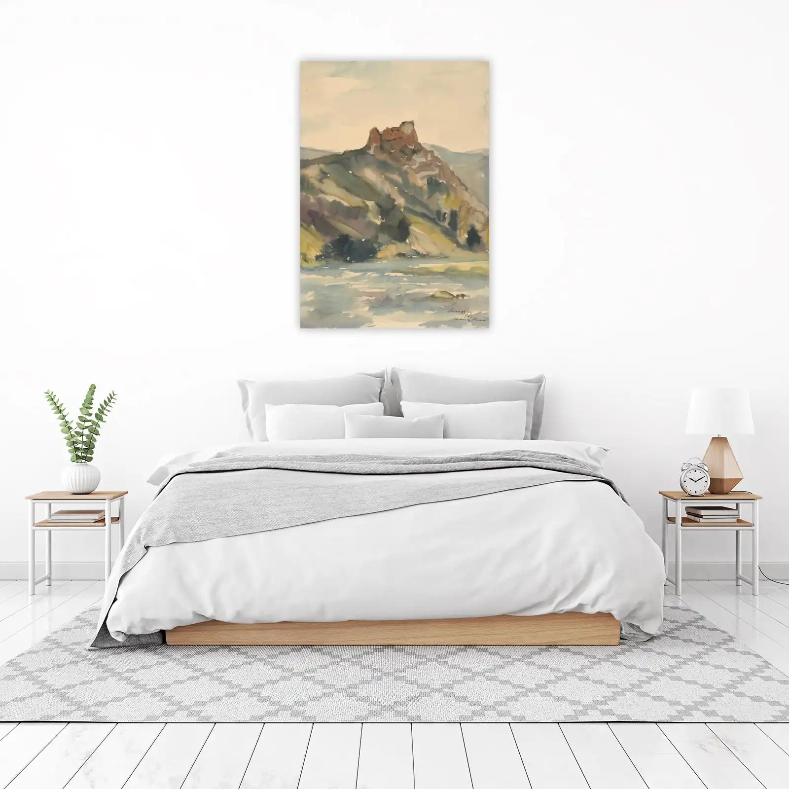 Serene Mountain Landscape Watercolor Wall Art
