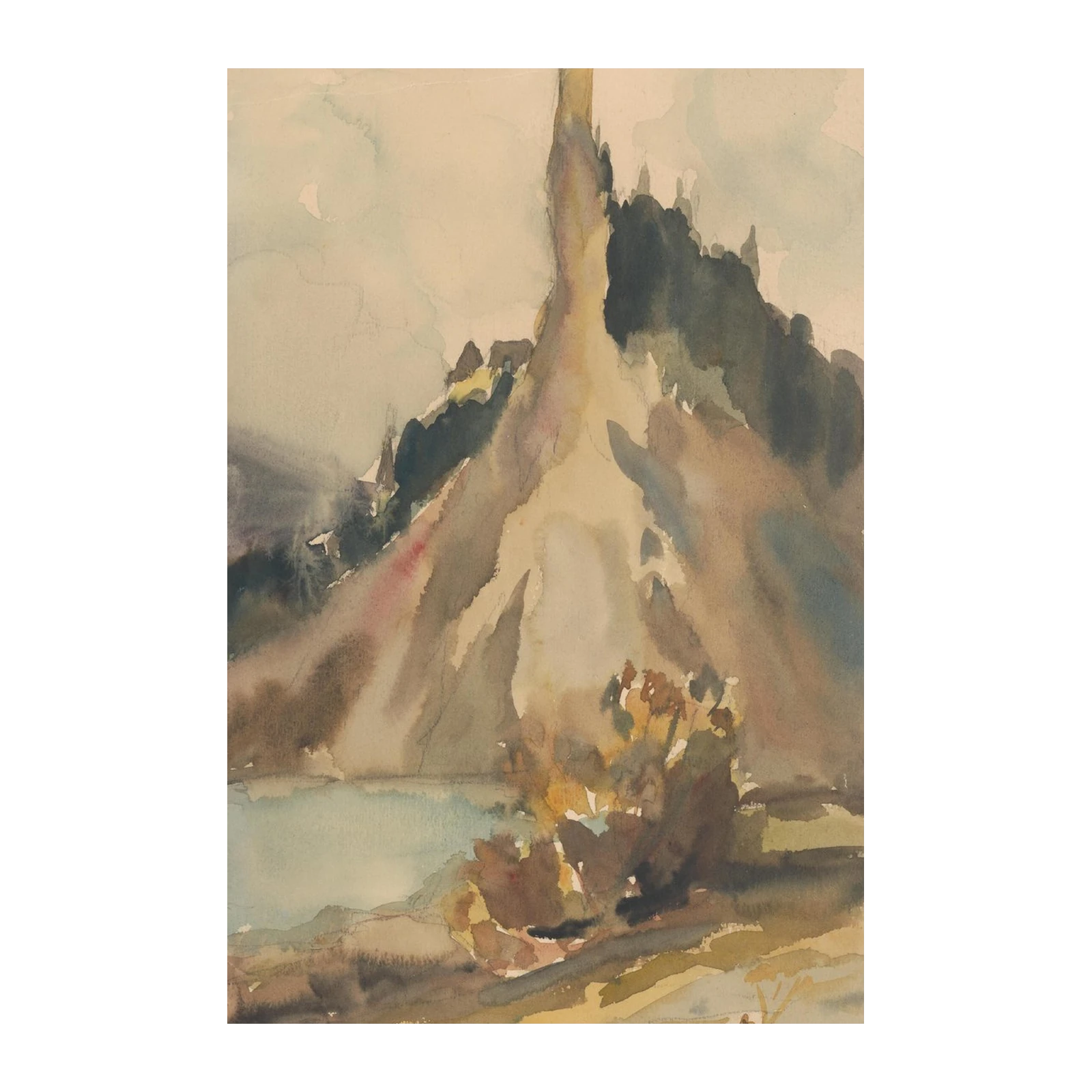 Serene Mountain Landscape Watercolor Wall Art