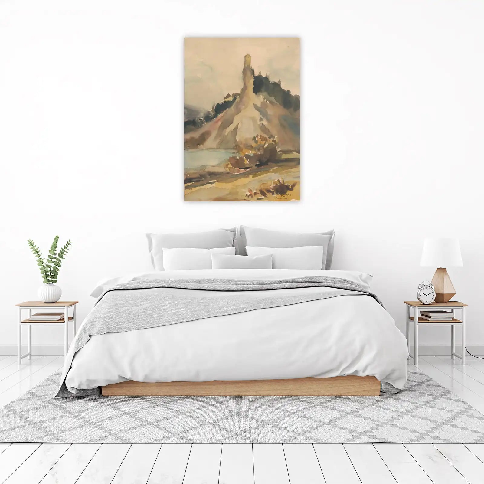 Serene Mountain Landscape Watercolor Wall Art