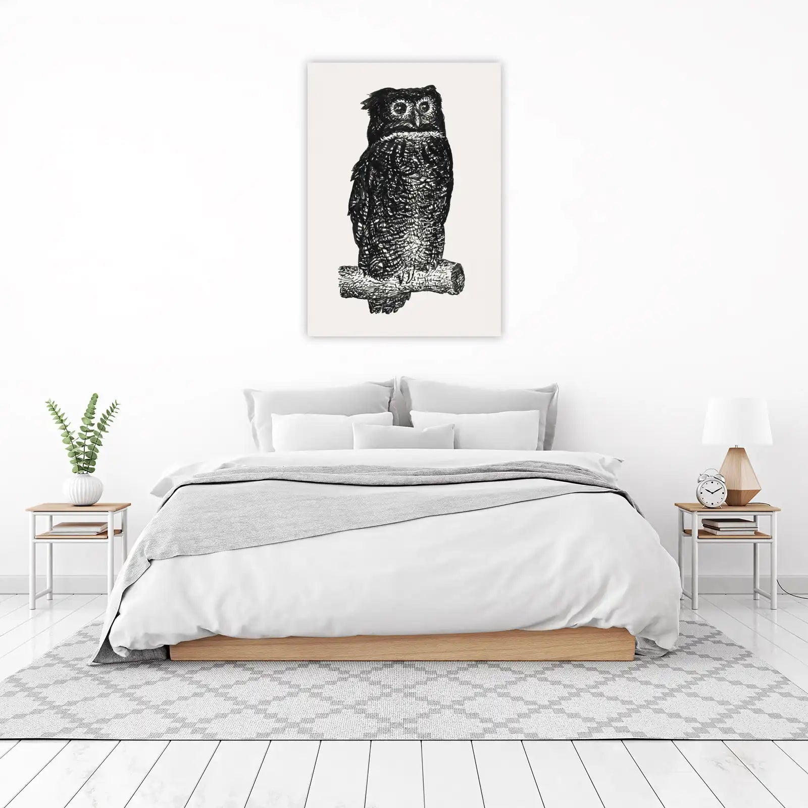 Majestic Owl Ink Drawing Wall Art