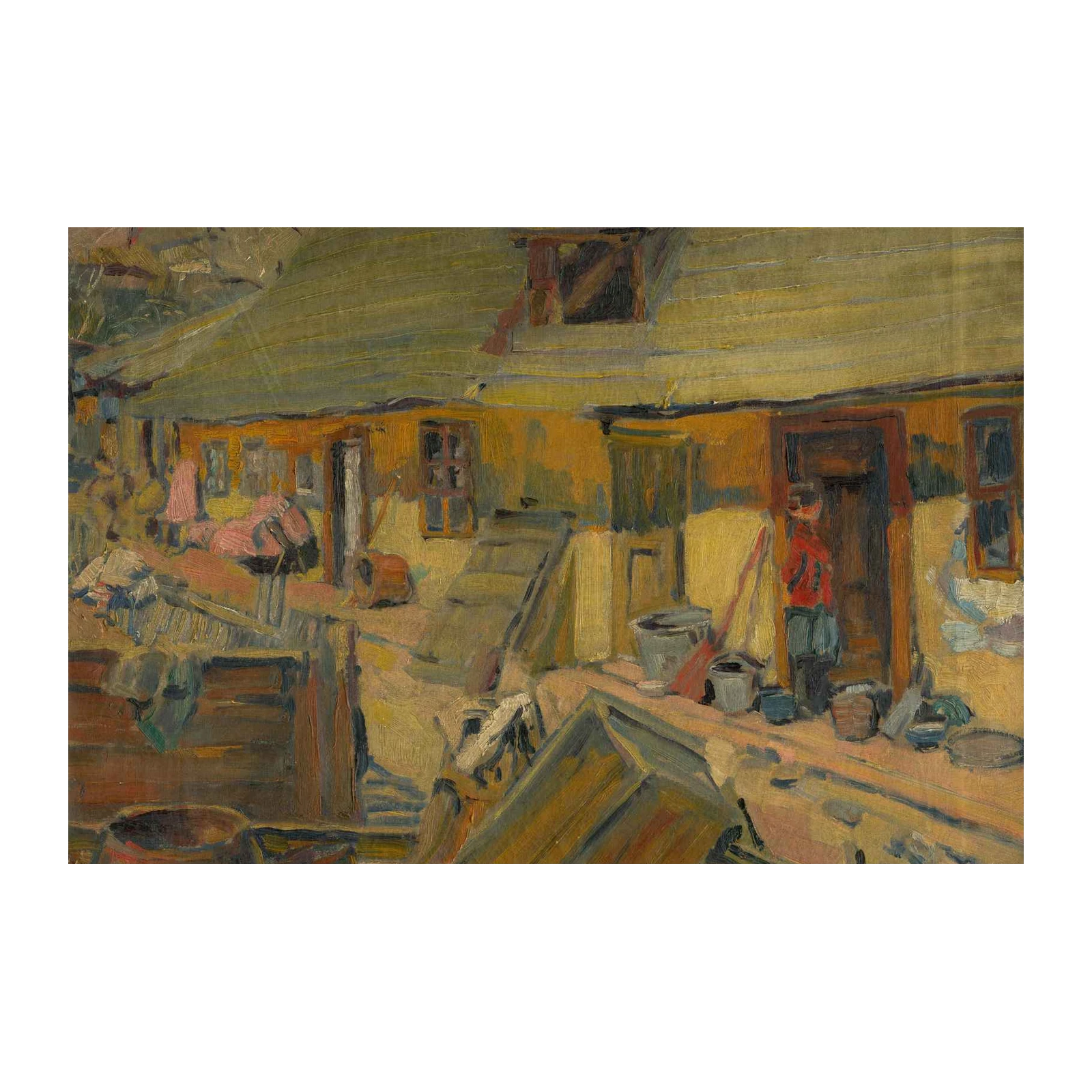 Rustic Courtyard Oil Painting Wall Art