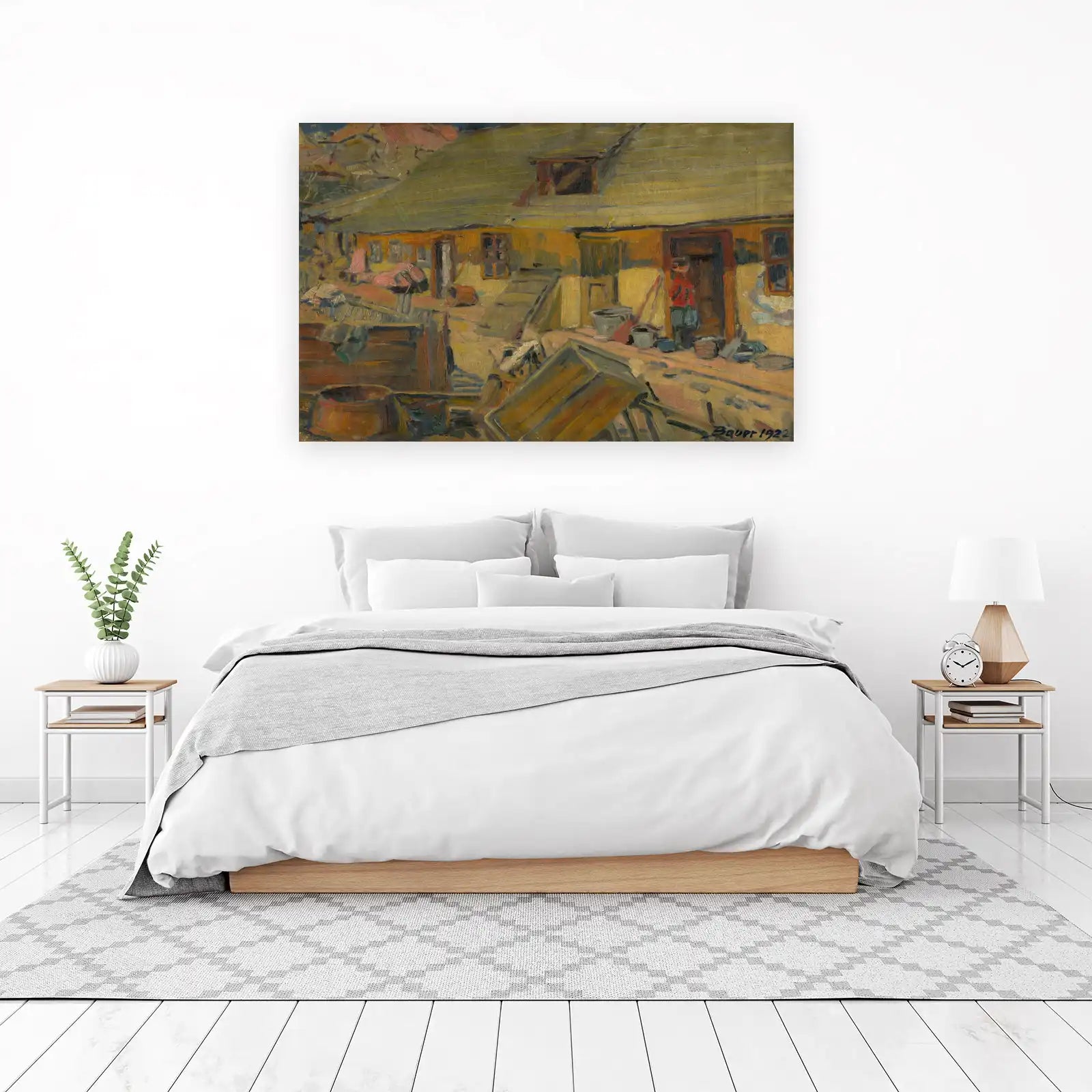 Rustic Courtyard Oil Painting Wall Art
