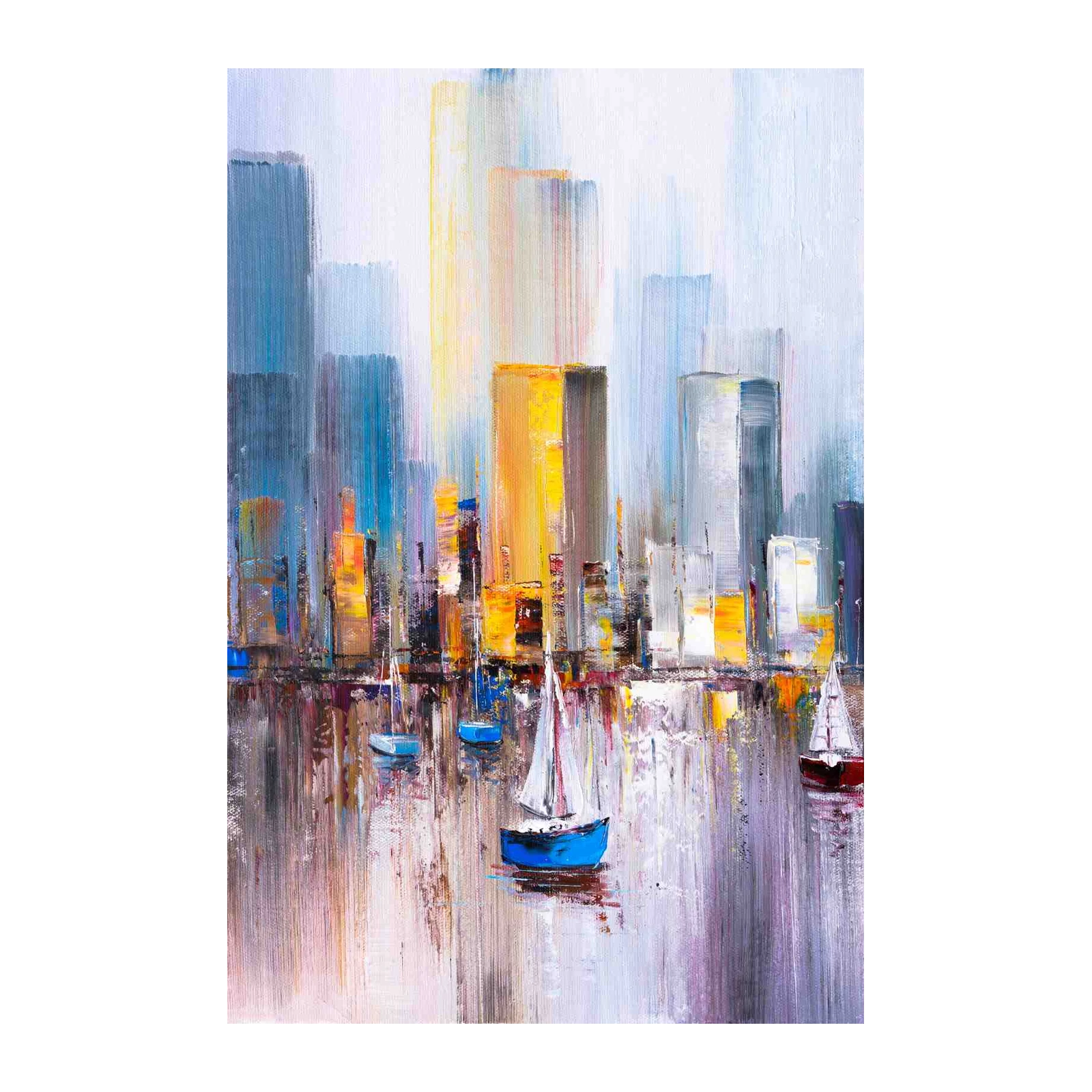 Abstract Cityscape Sailboats Wall Art