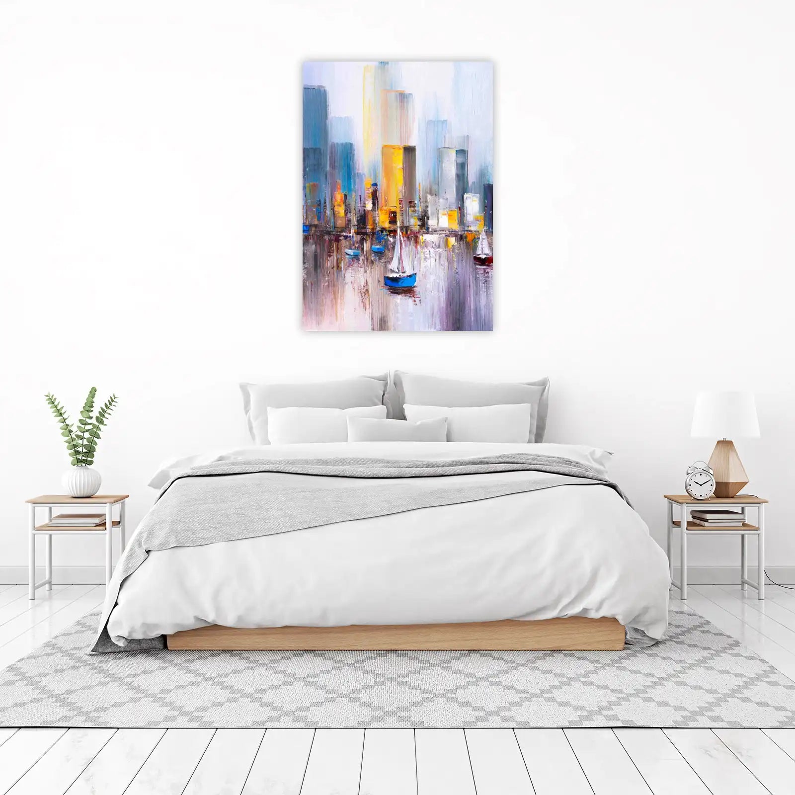 Abstract Cityscape Sailboats Wall Art