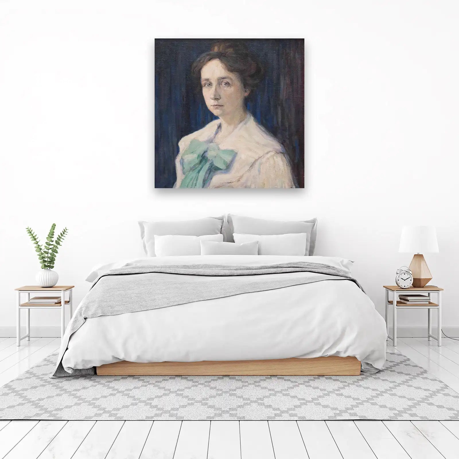 Elegant Portrait Woman Serene Blue Wall Art