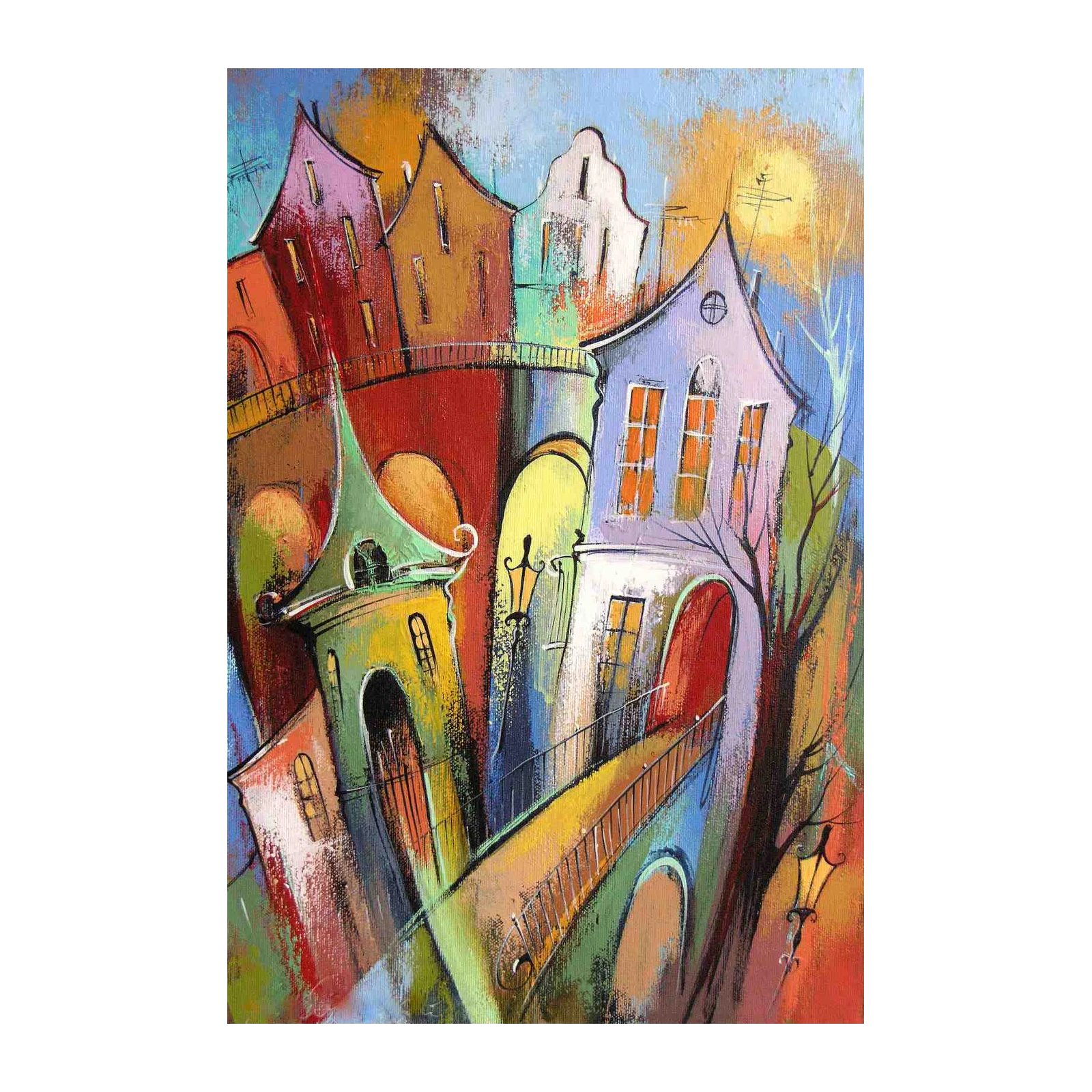 Whimsical European Cityscape Wall Art