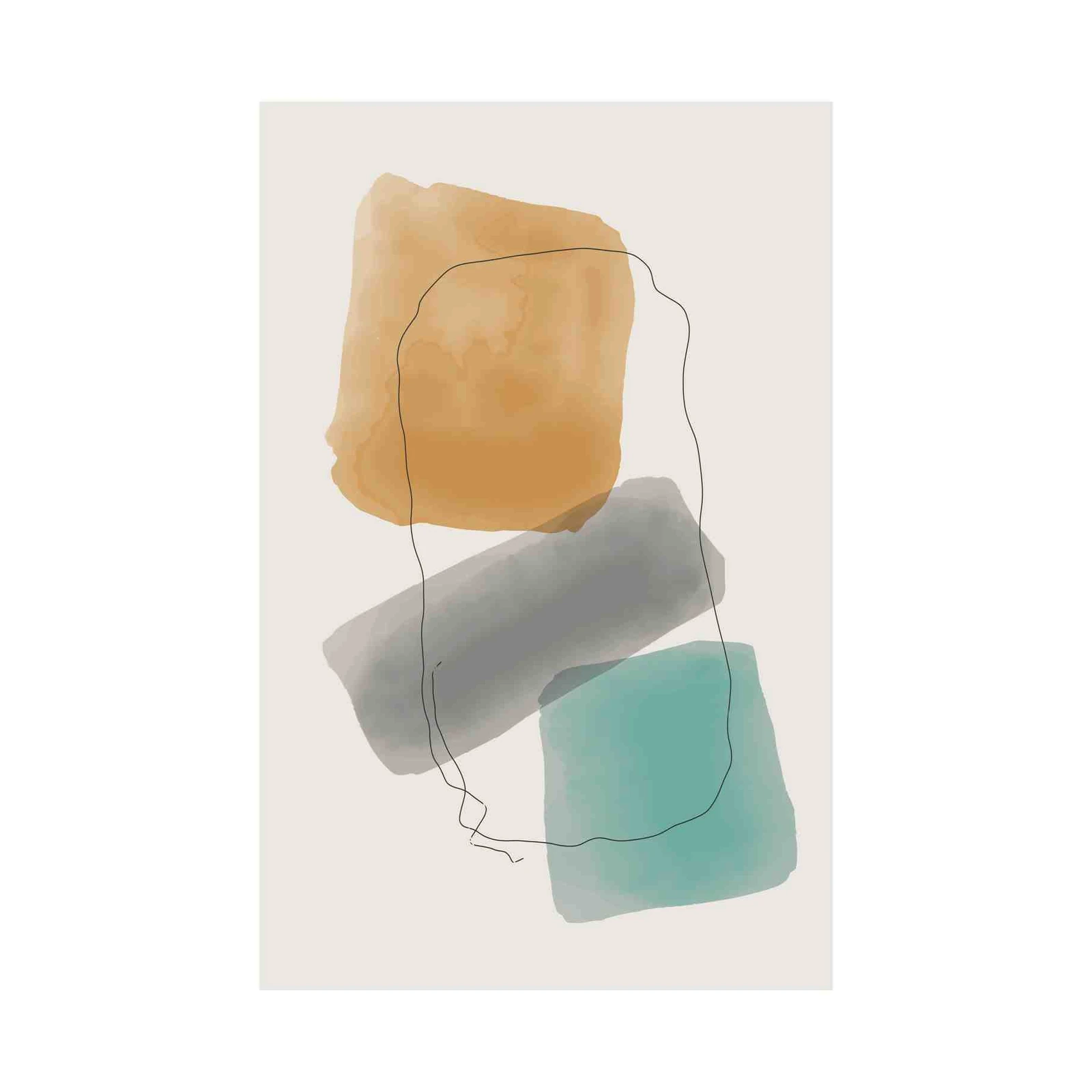 Abstract Shapes Terracotta Teal Grey Wall Art