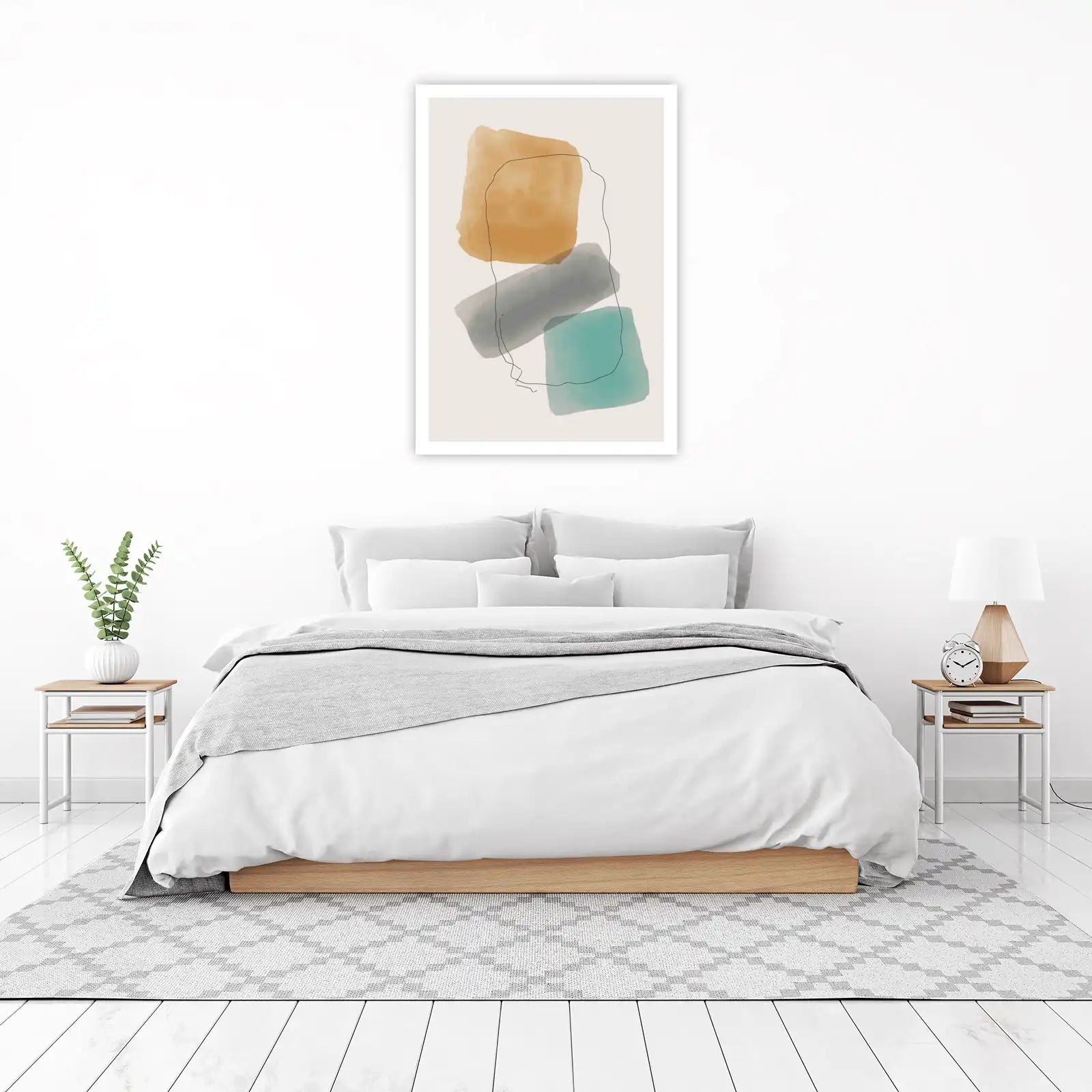 Abstract Shapes Terracotta Teal Grey Wall Art