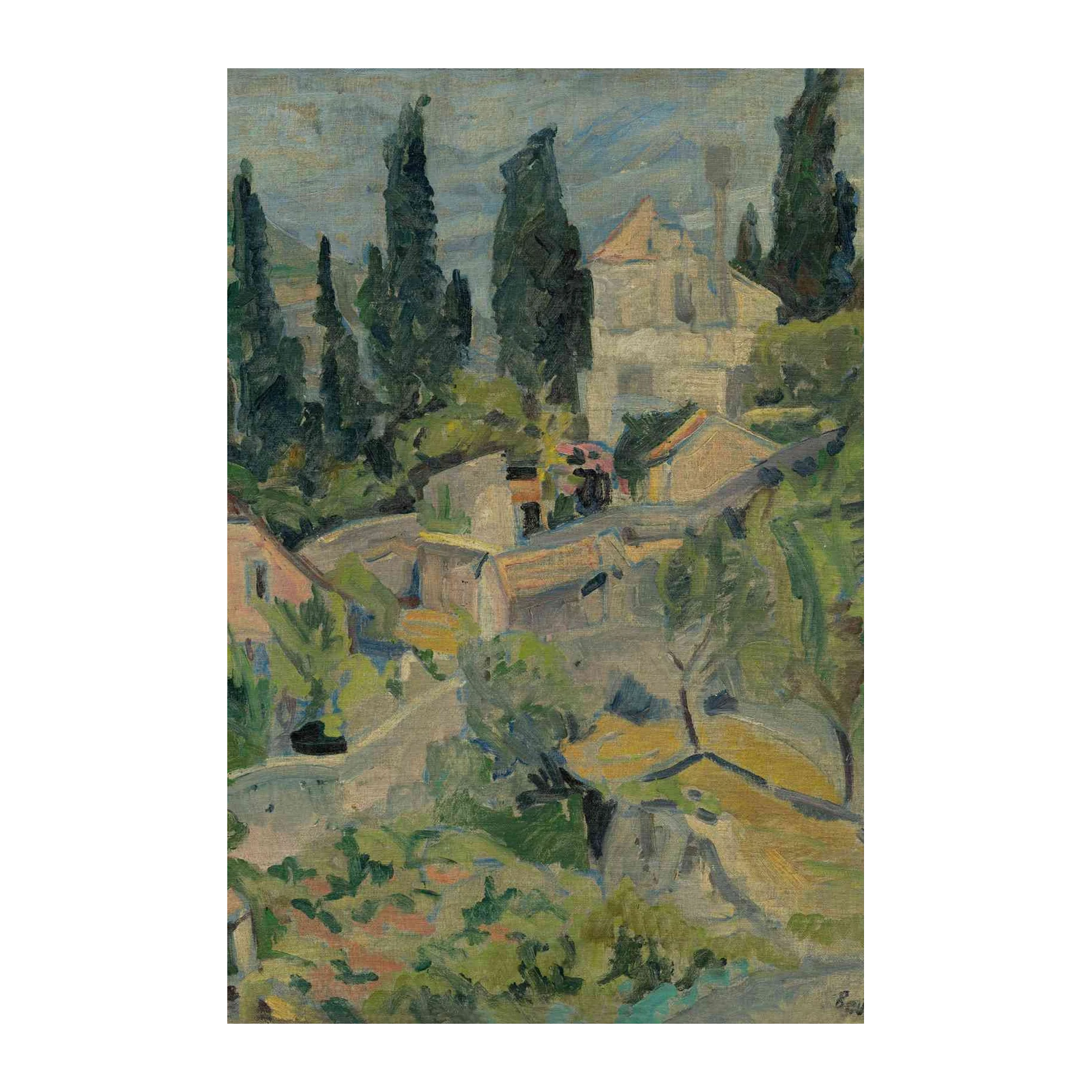 Mediterranean Village Cypress Trees Wall Art