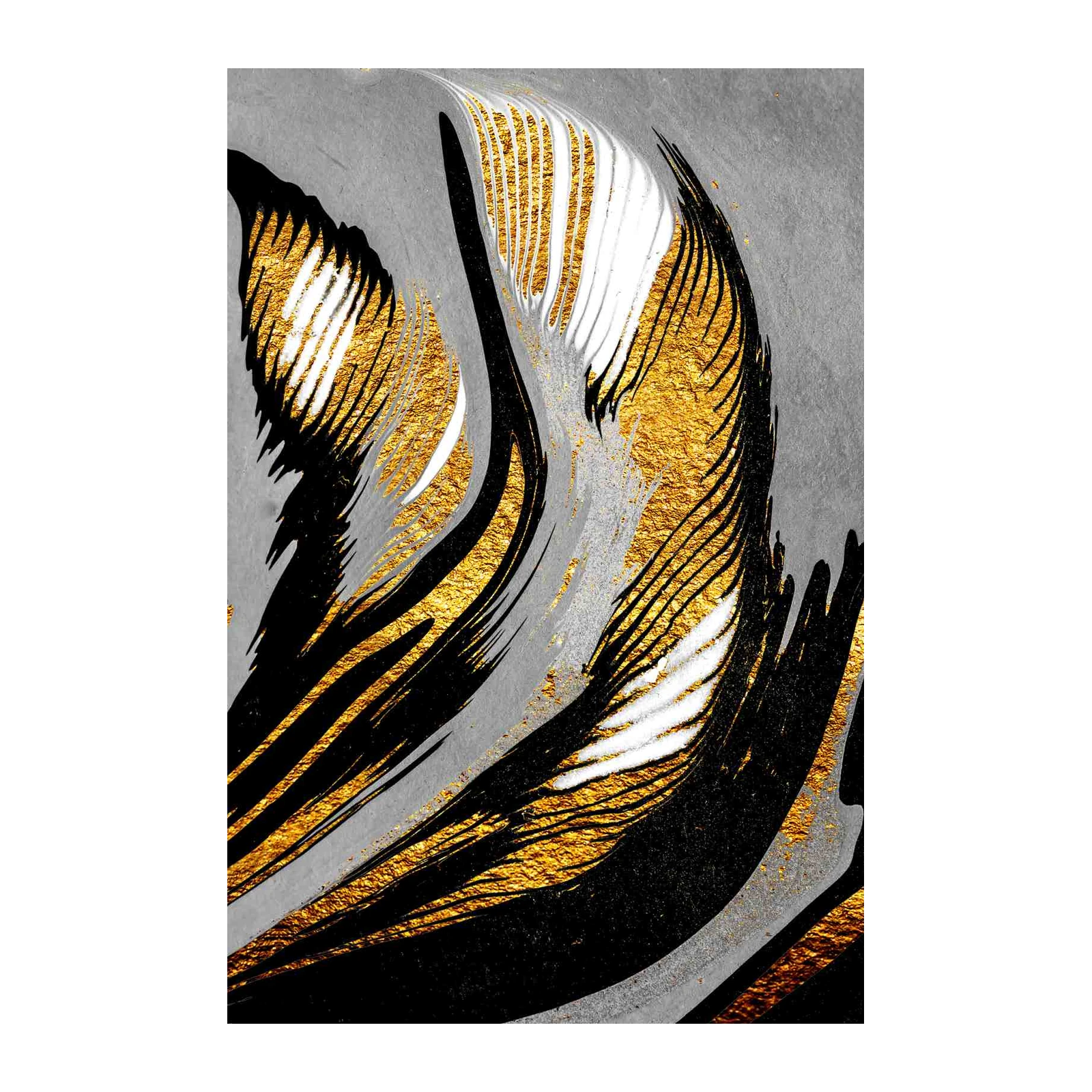 Luxury Gold & Black Abstract Feather Wall Art