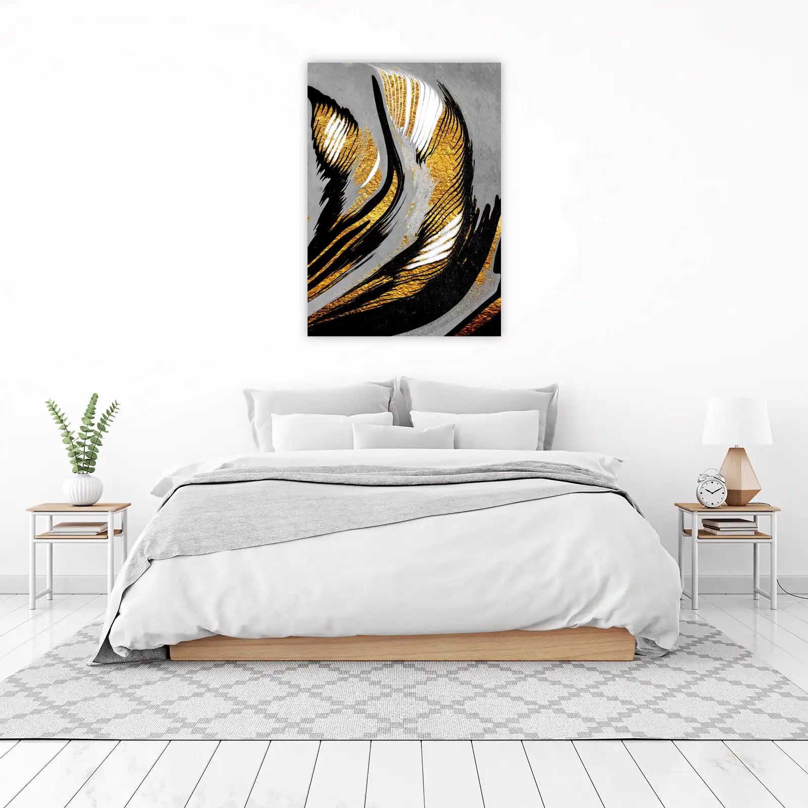 Luxury Gold & Black Abstract Feather Wall Art