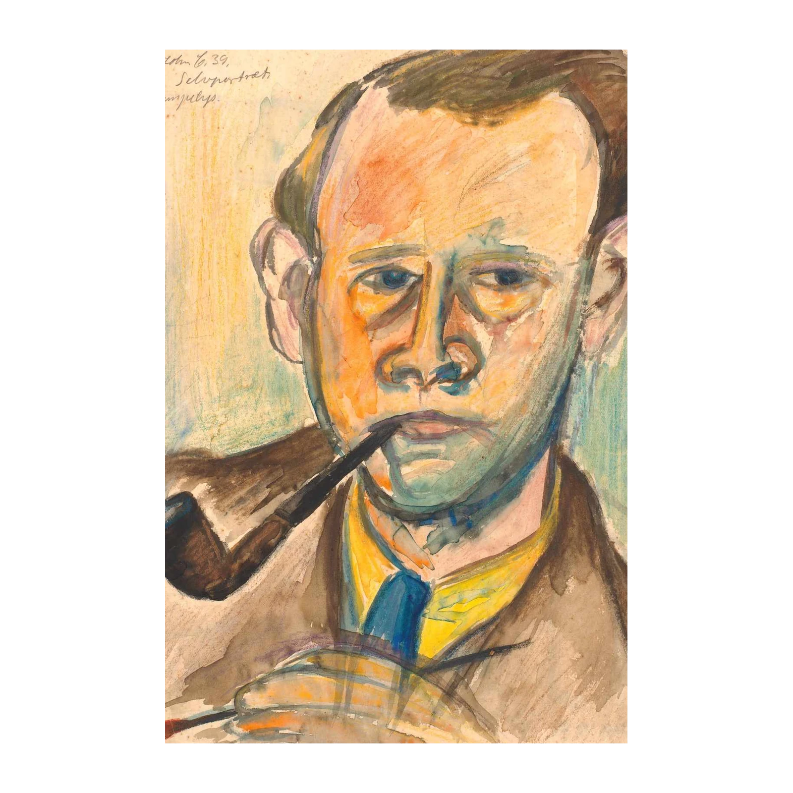 Intense Self-Portrait with Pipe Wall Art
