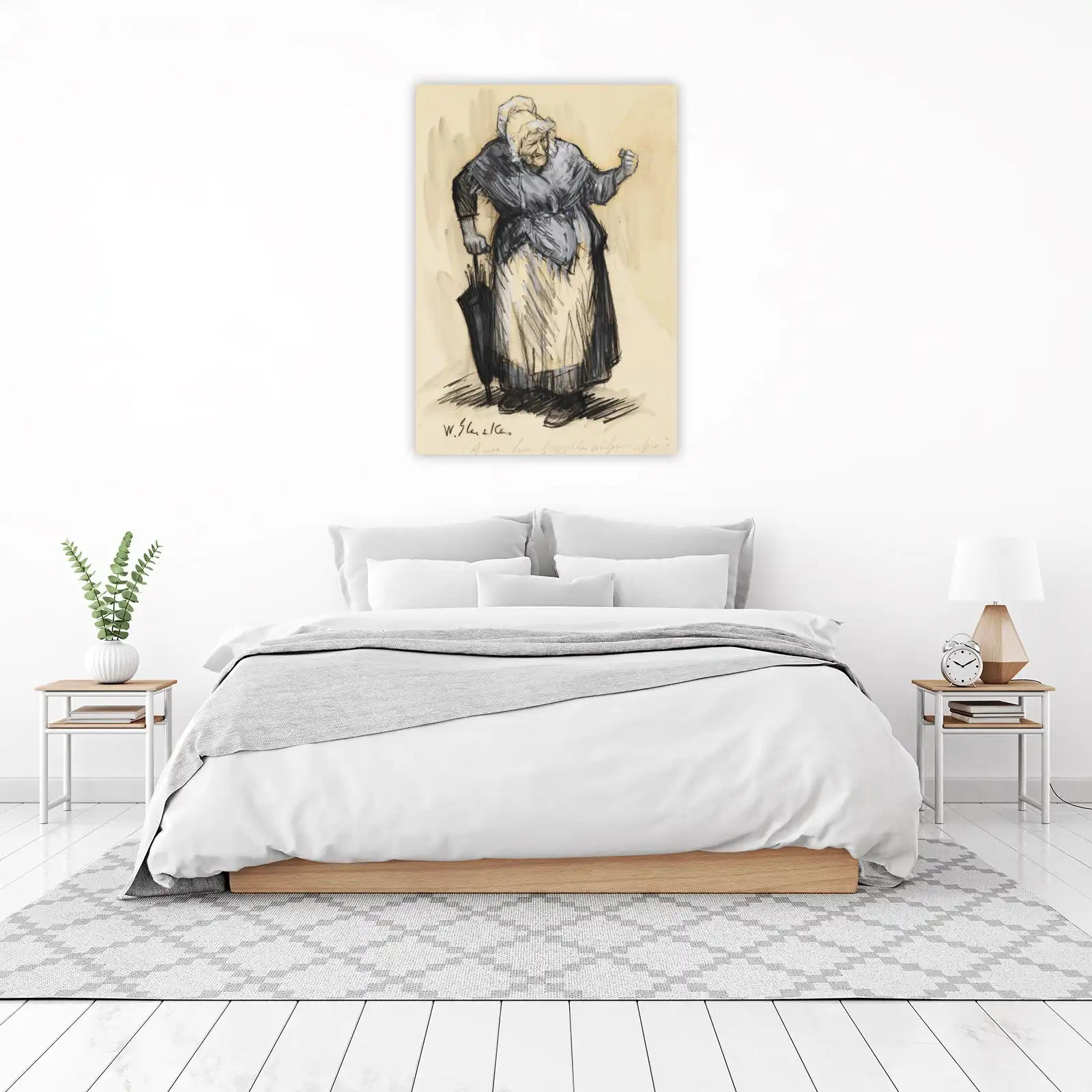Expressive Elderly Woman with Umbrella Wall Art