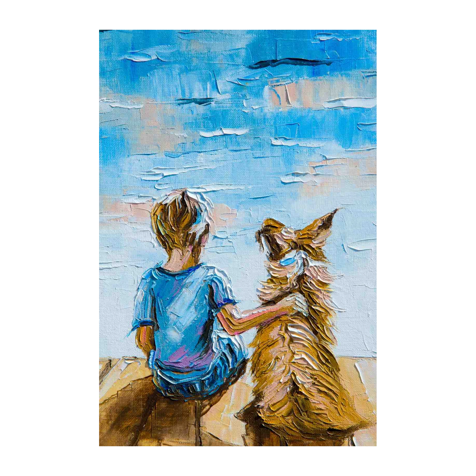 Boy and Dog Friendship Impasto Wall Art