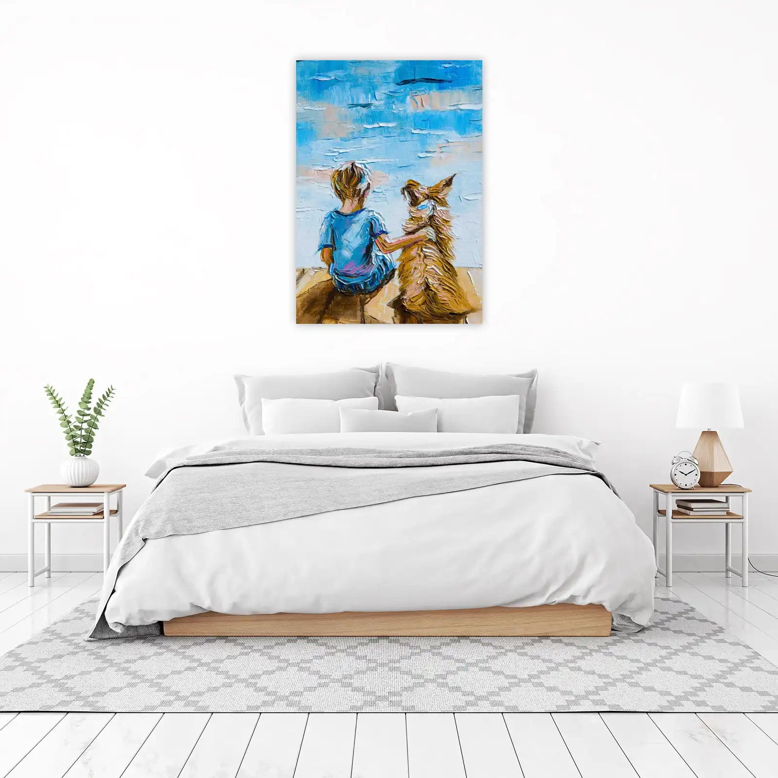 Boy and Dog Friendship Impasto Wall Art