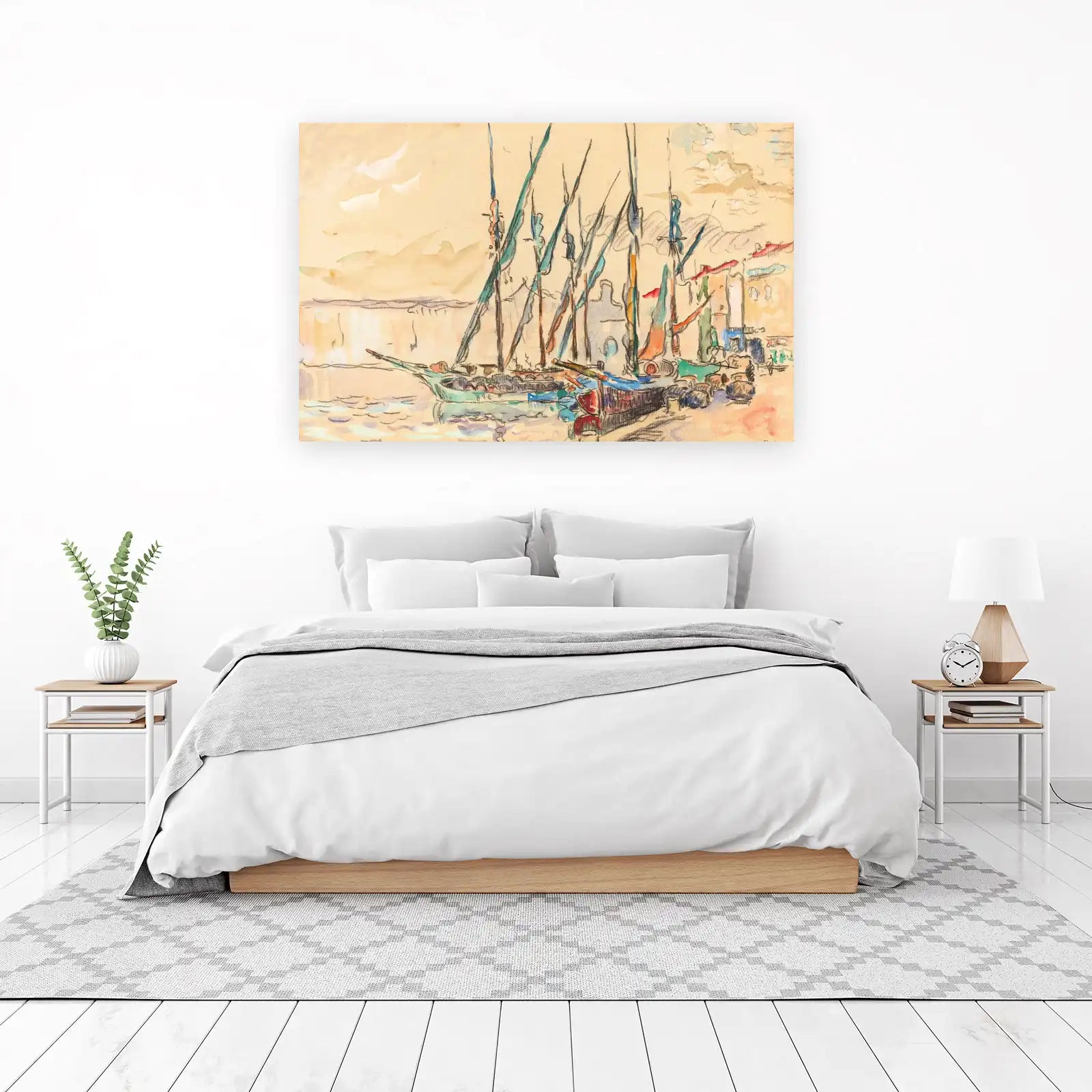 Boats in Harbor Expressive Watercolor Wall Art