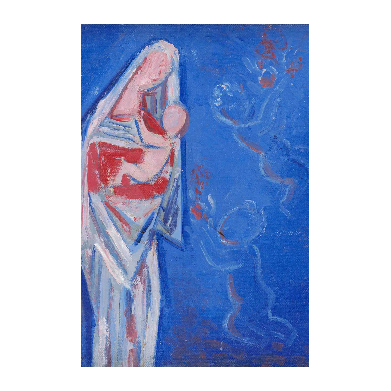 Vibrant Madonna & Child Blue Wall Art